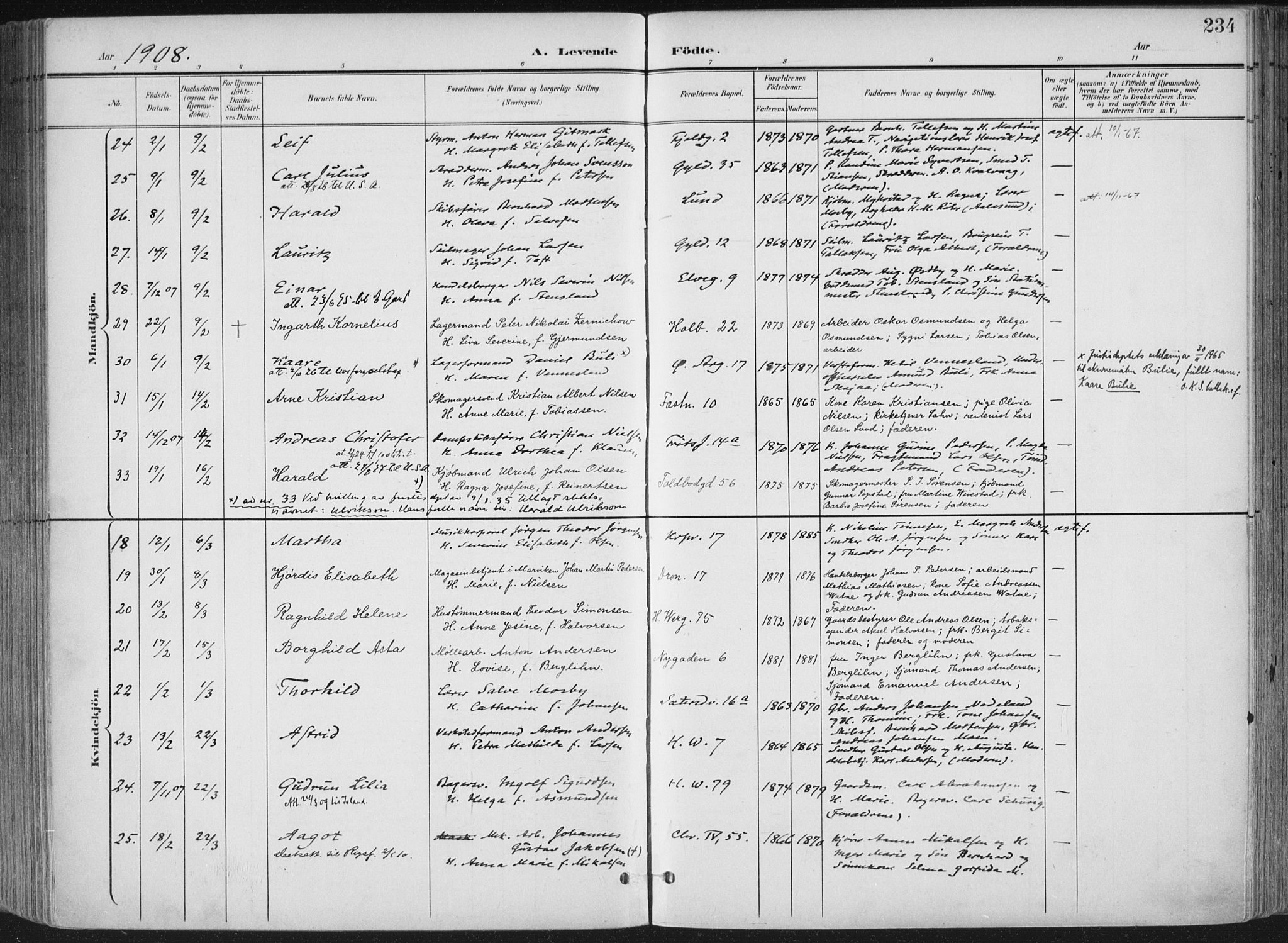 Kristiansand domprosti, SAK/1112-0006/F/Fa/L0021: Parish register (official) no. A 20, 1898-1908, p. 234