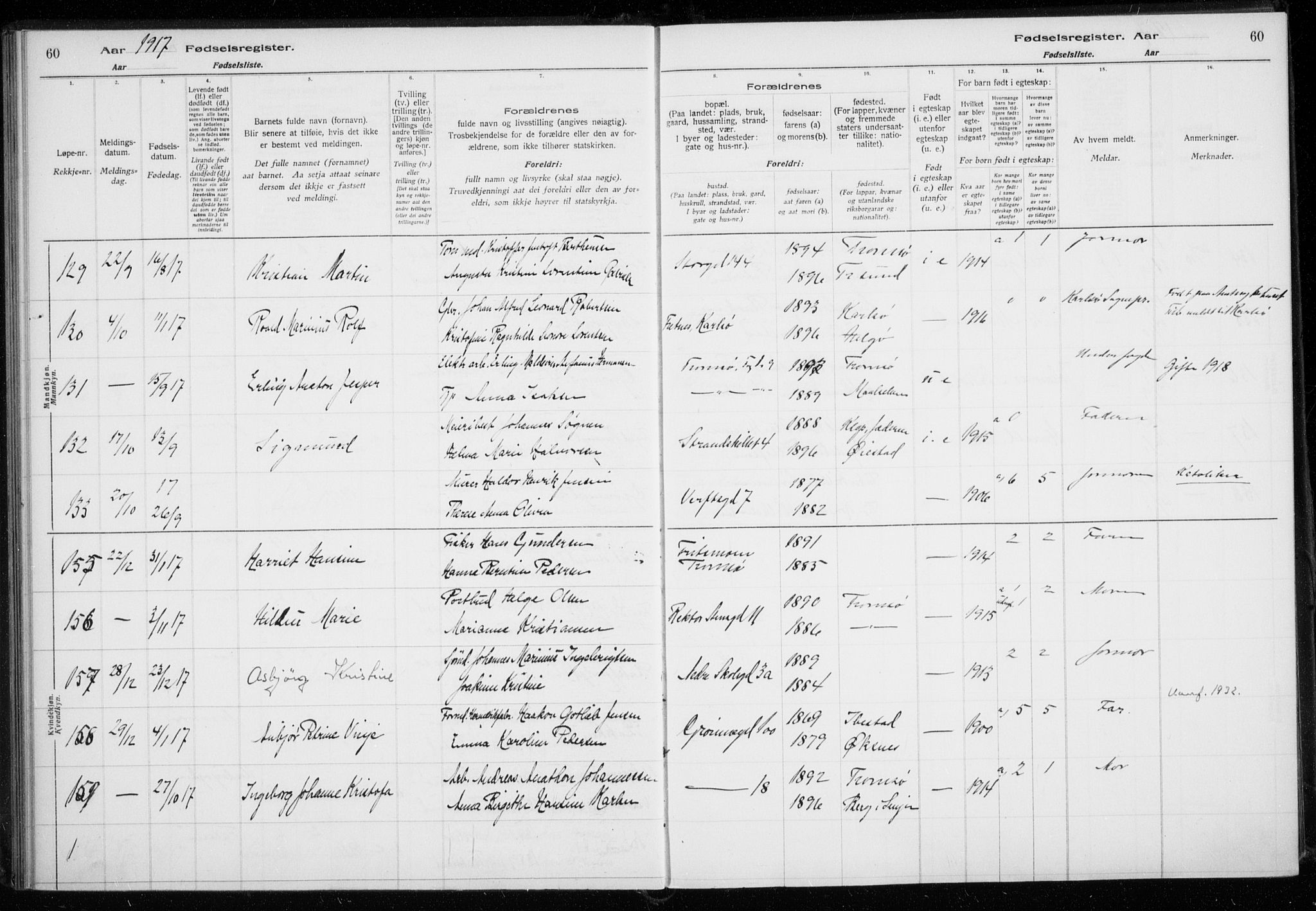 Tromsø sokneprestkontor/stiftsprosti/domprosti, AV/SATØ-S-1343/H/Ha/L0131: Birth register no. 131, 1916-1921, p. 60