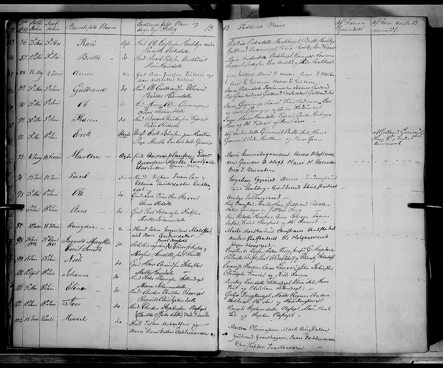 Gran prestekontor, AV/SAH-PREST-112/H/Ha/Haa/L0011: Parish register (official) no. 11, 1842-1856, p. 22-23