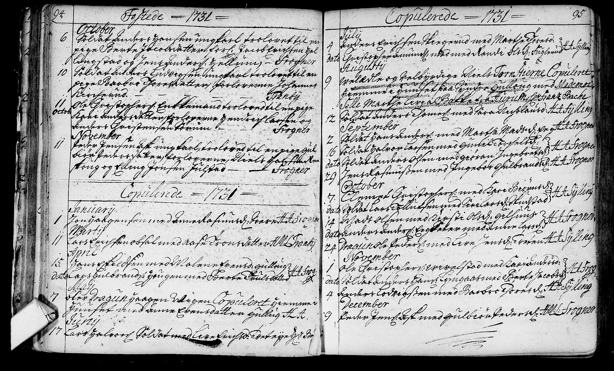 Lier kirkebøker, AV/SAKO-A-230/F/Fa/L0003: Parish register (official) no. I 3, 1727-1748, p. 94-95