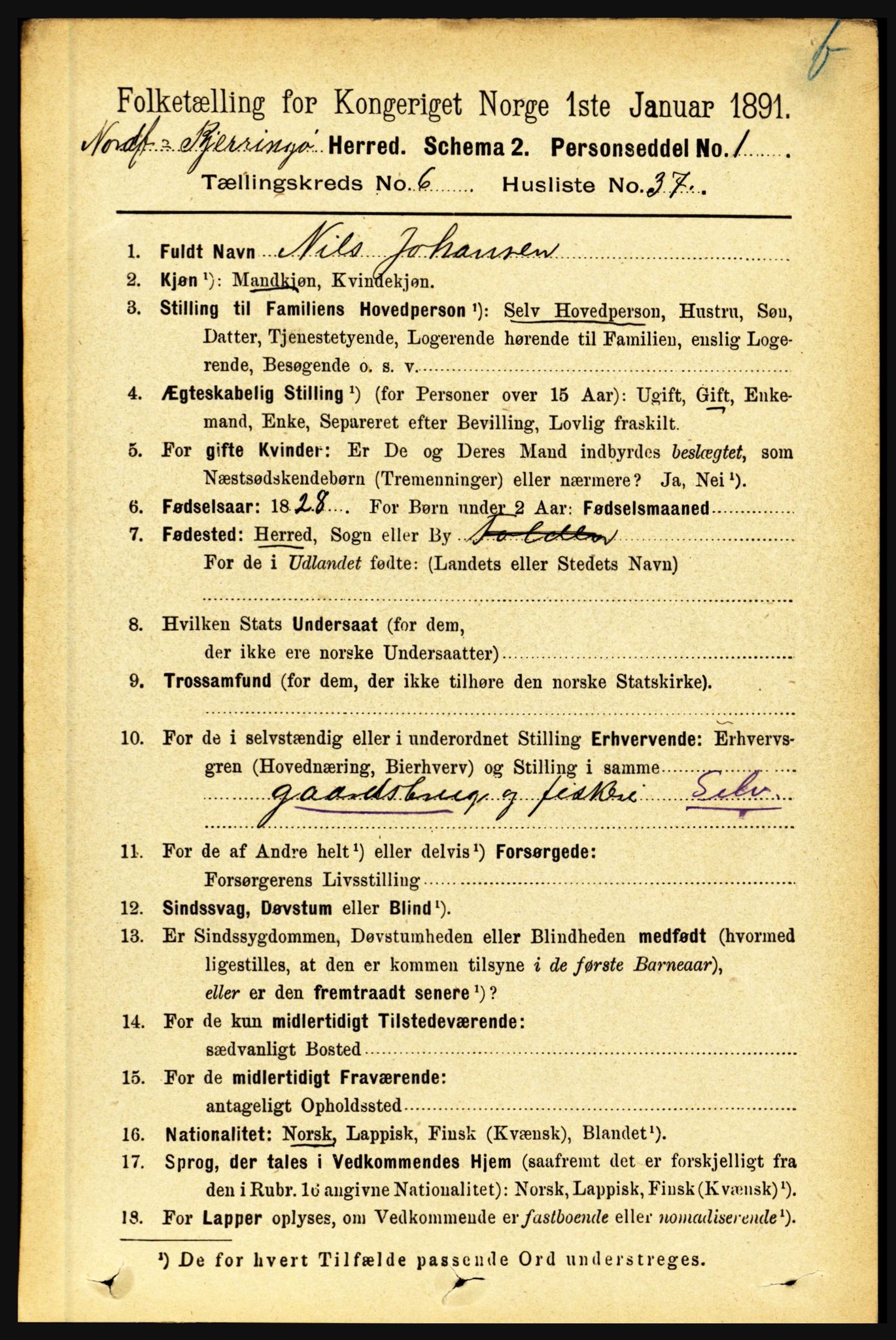 RA, 1891 census for 1846 Nordfold-Kjerringøy, 1891, p. 1630