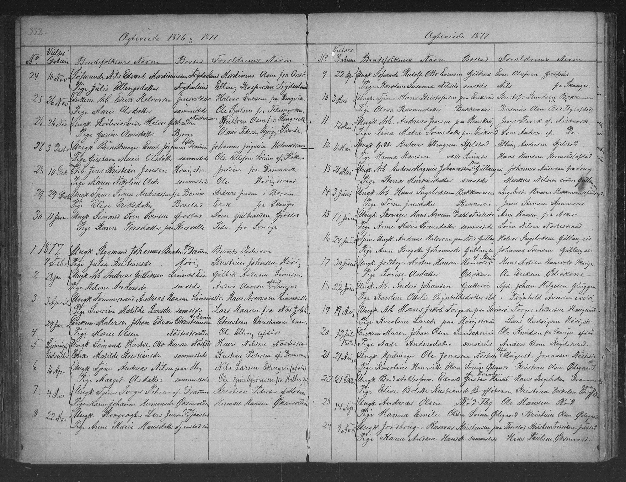 Lier kirkebøker, AV/SAKO-A-230/G/Gb/L0001: Parish register (copy) no. II 1, 1874-1898, p. 332-333