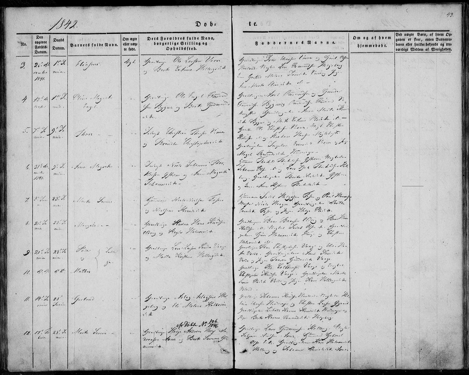 Avaldsnes sokneprestkontor, AV/SAST-A -101851/H/Ha/Haa/L0006: Parish register (official) no. A 6, 1839-1847, p. 43