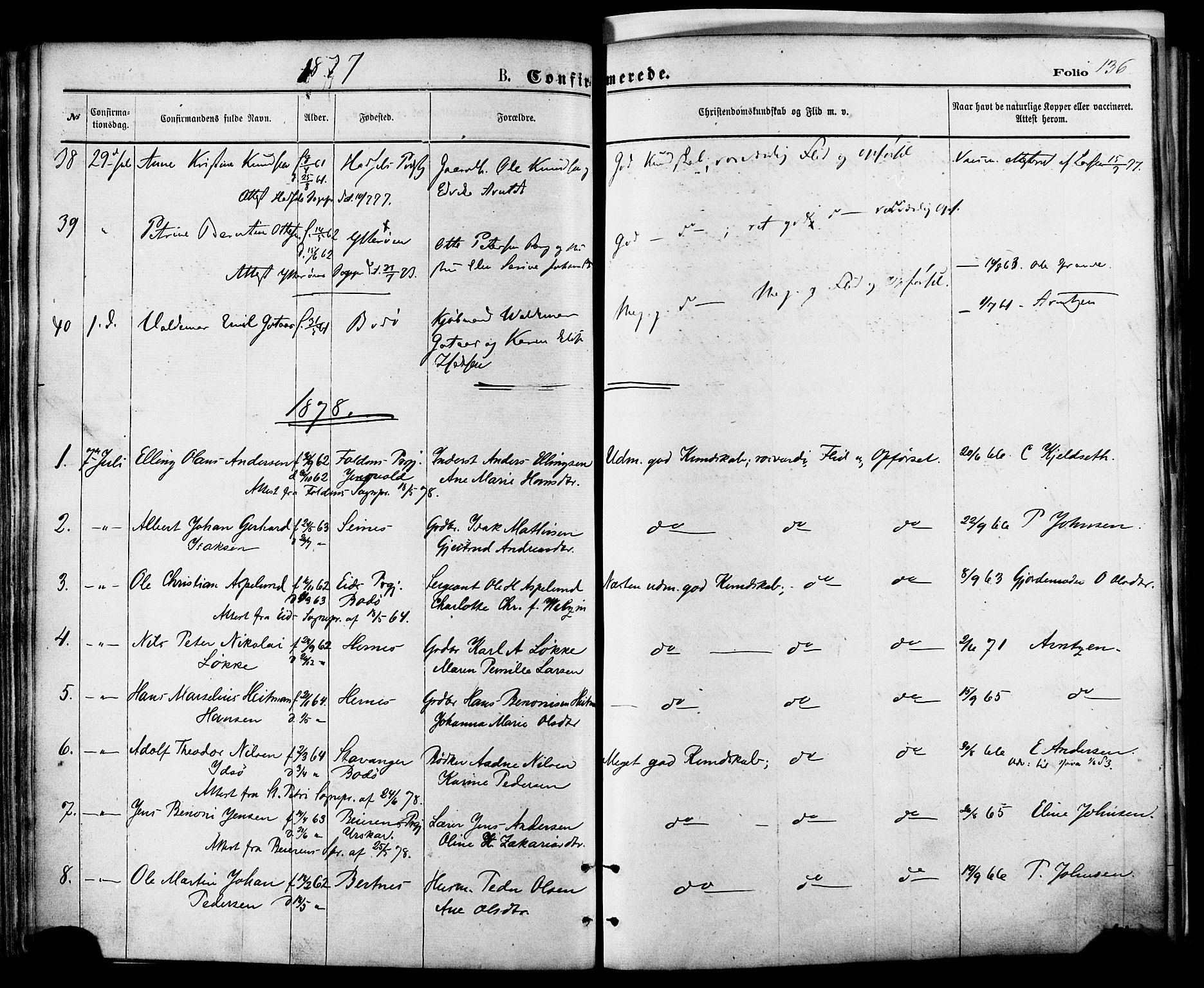 Ministerialprotokoller, klokkerbøker og fødselsregistre - Nordland, SAT/A-1459/801/L0009: Parish register (official) no. 801A09, 1876-1883, p. 136