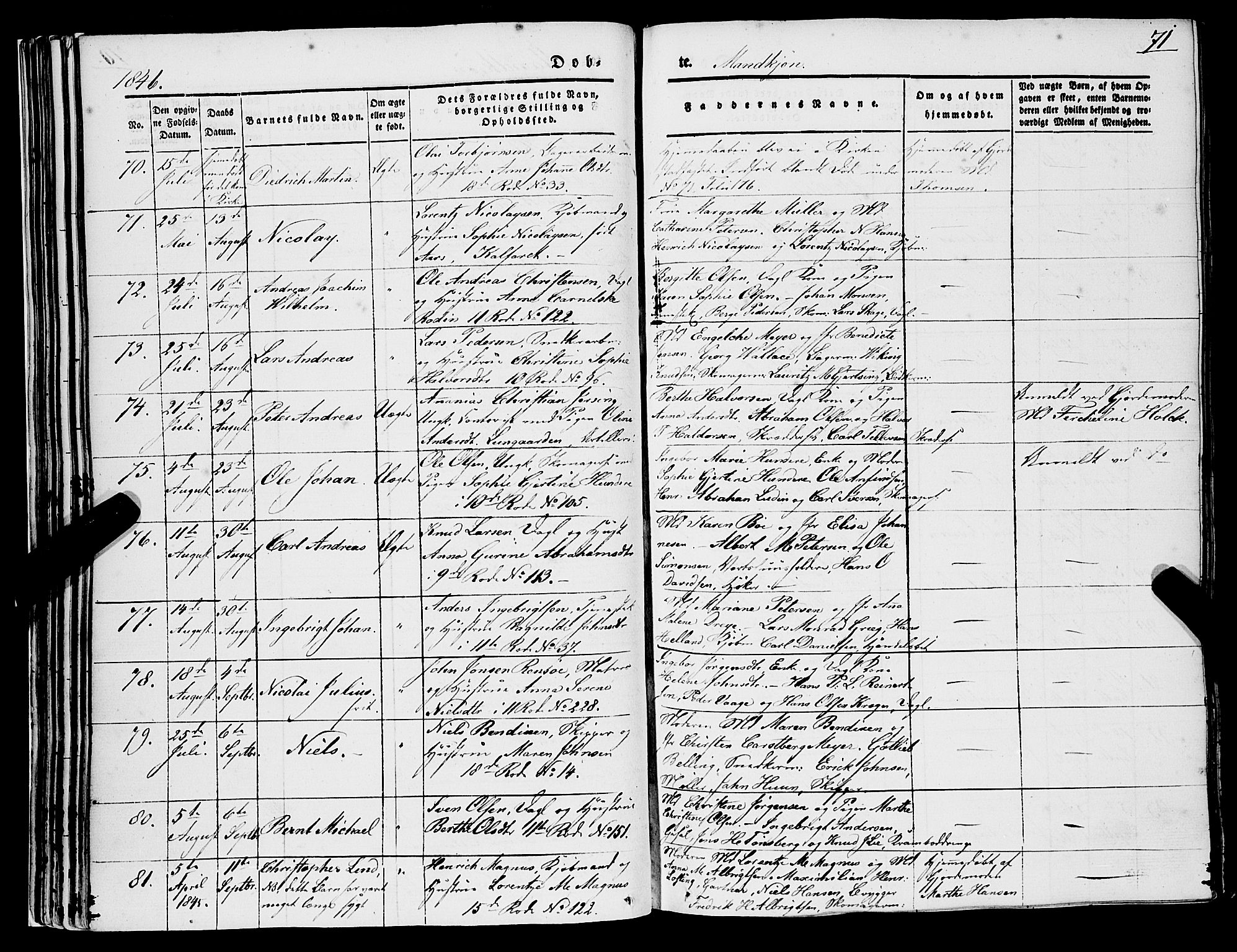 Domkirken sokneprestembete, SAB/A-74801/H/Haa/L0019: Parish register (official) no. B 2, 1841-1851, p. 71