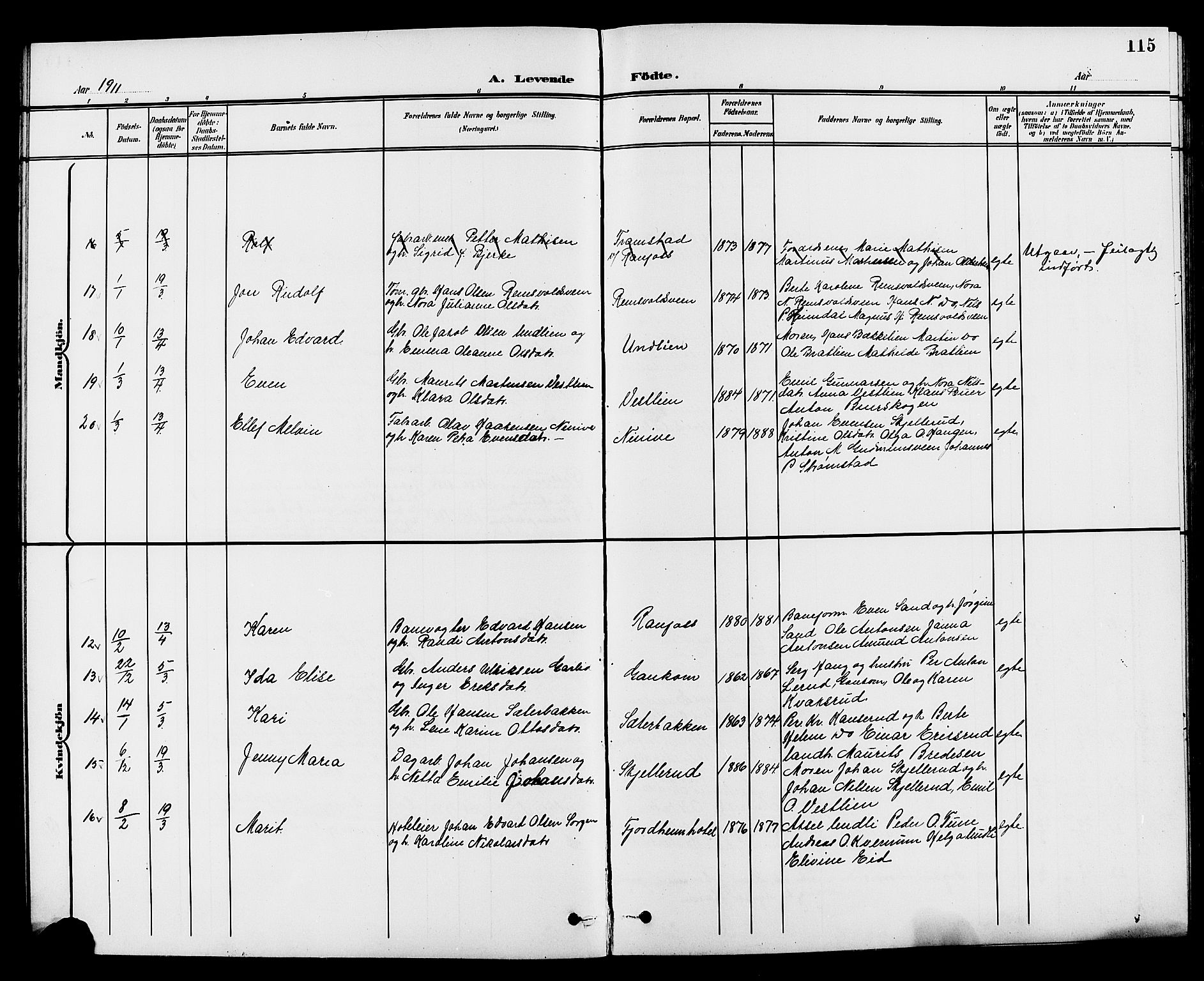 Vestre Toten prestekontor, AV/SAH-PREST-108/H/Ha/Hab/L0010: Parish register (copy) no. 10, 1900-1912, p. 115