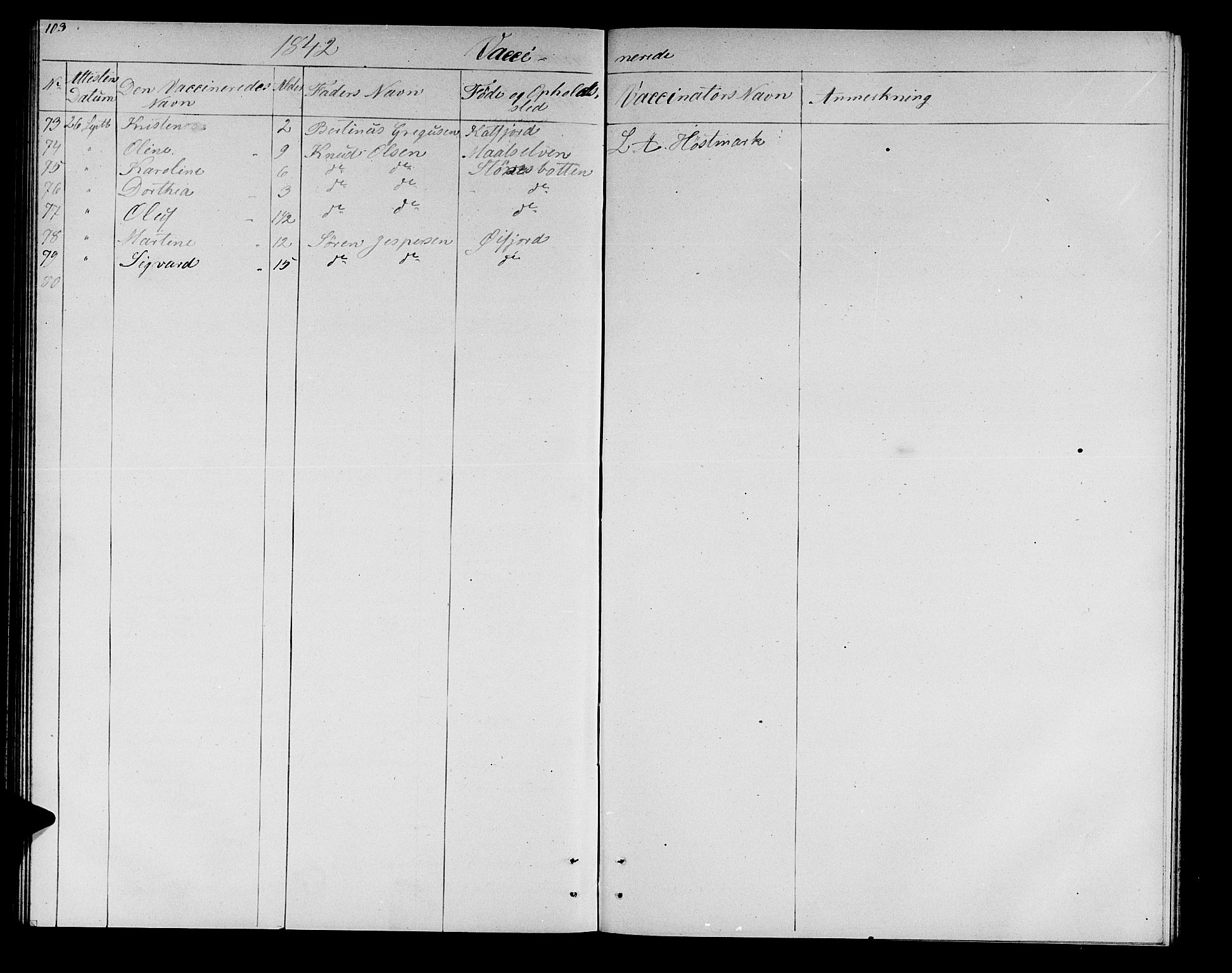 Lenvik sokneprestembete, AV/SATØ-S-1310/H/Ha/Hab/L0019klokker: Parish register (copy) no. 19, 1837-1844, p. 103