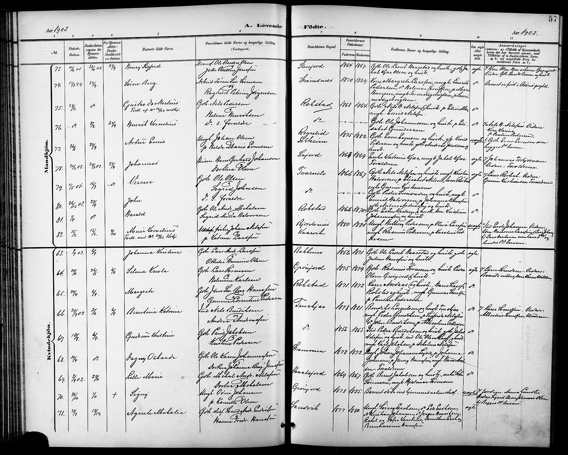 Lenvik sokneprestembete, AV/SATØ-S-1310/H/Ha/Hab/L0008klokker: Parish register (copy) no. 8, 1899-1911, p. 57