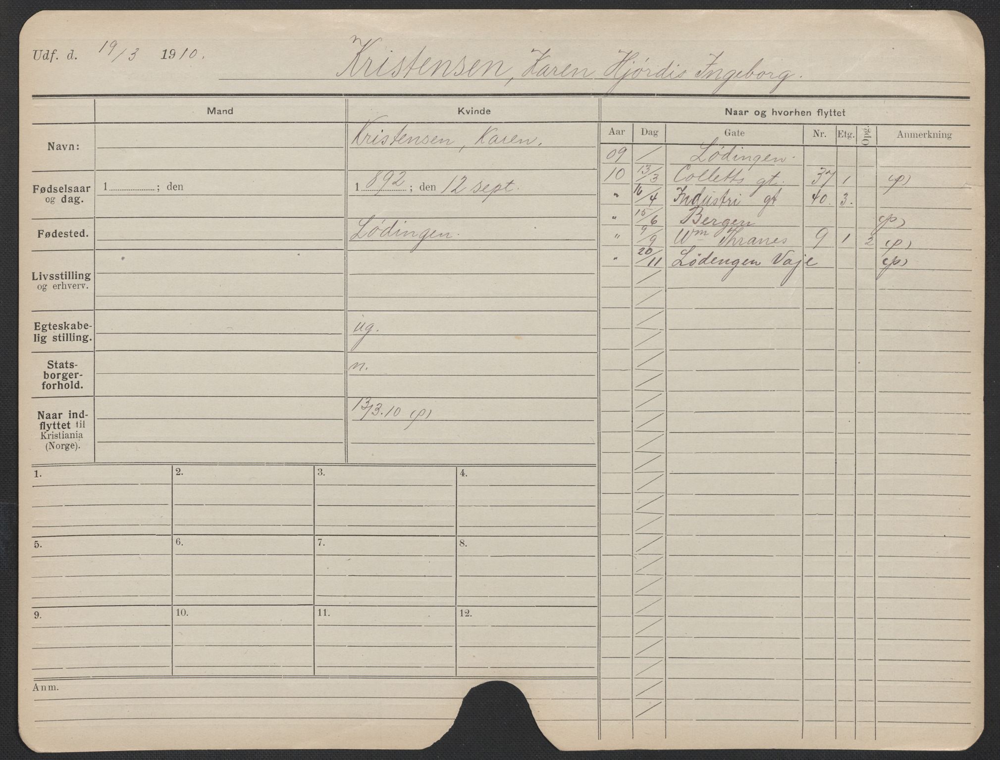 Oslo folkeregister, Registerkort, AV/SAO-A-11715/F/Fa/Fac/L0019: Kvinner, 1906-1914, p. 151a