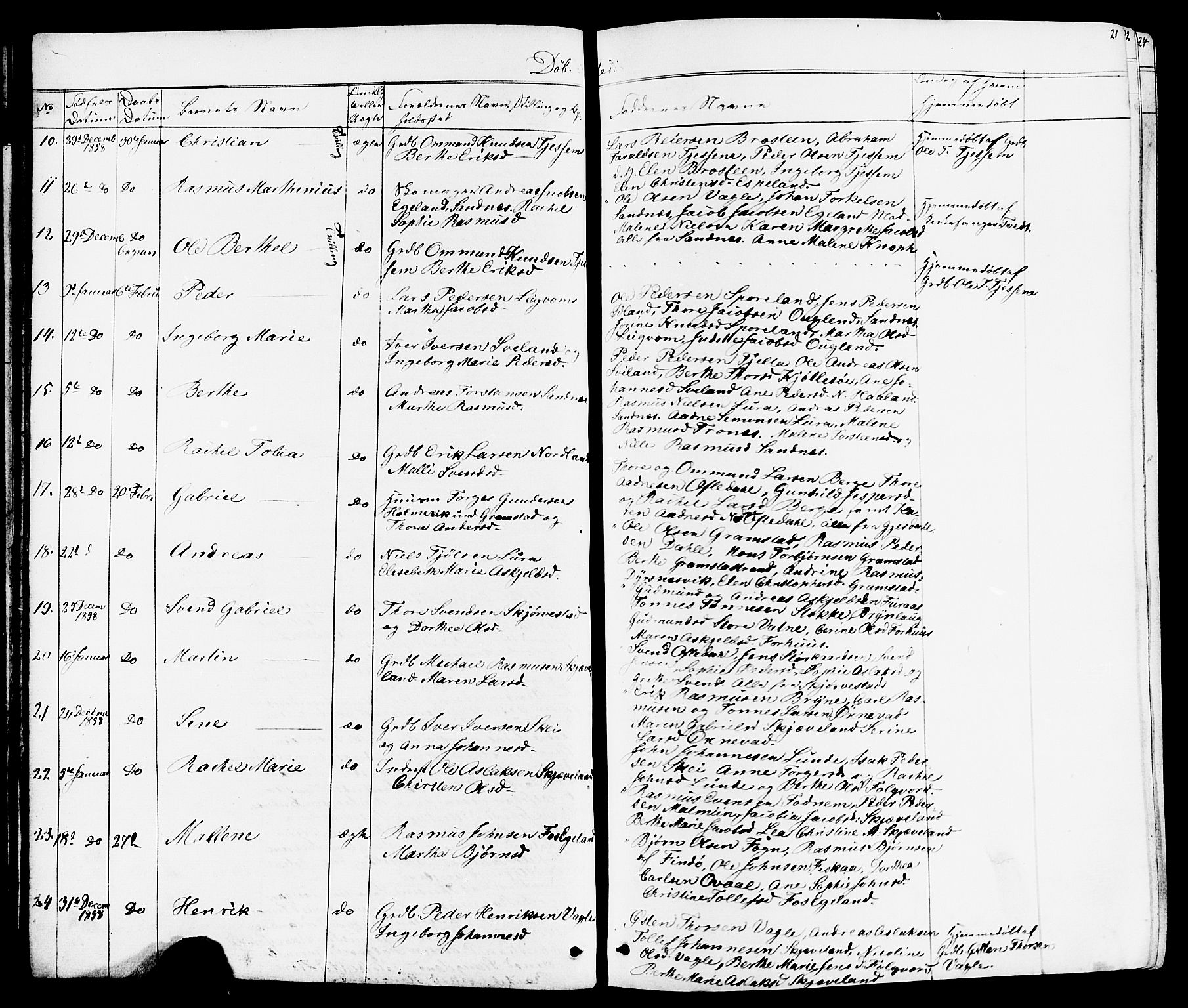 Høyland sokneprestkontor, SAST/A-101799/001/30BB/L0001: Parish register (copy) no. B 1, 1854-1873, p. 21