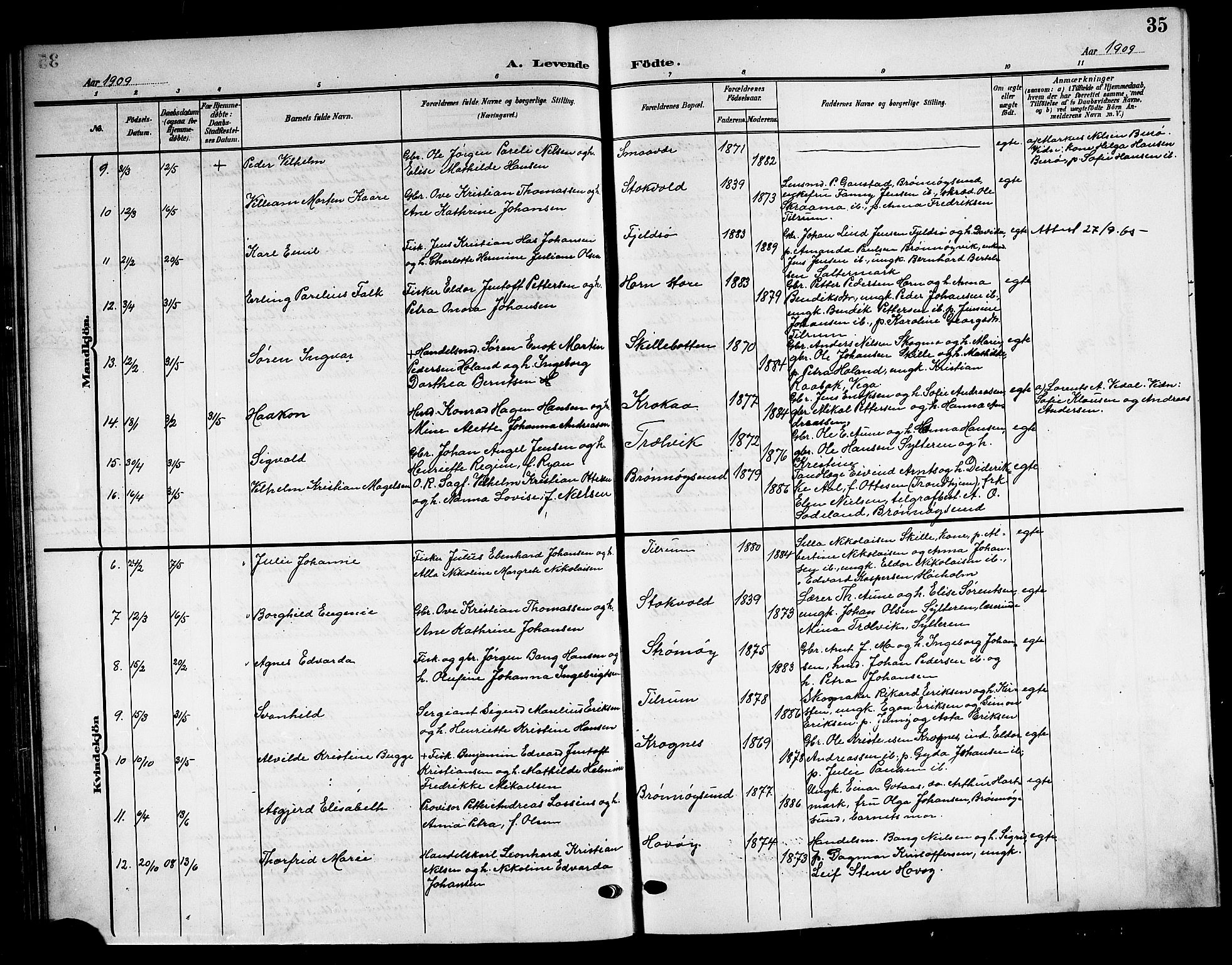 Ministerialprotokoller, klokkerbøker og fødselsregistre - Nordland, AV/SAT-A-1459/813/L0214: Parish register (copy) no. 813C06, 1904-1917, p. 35