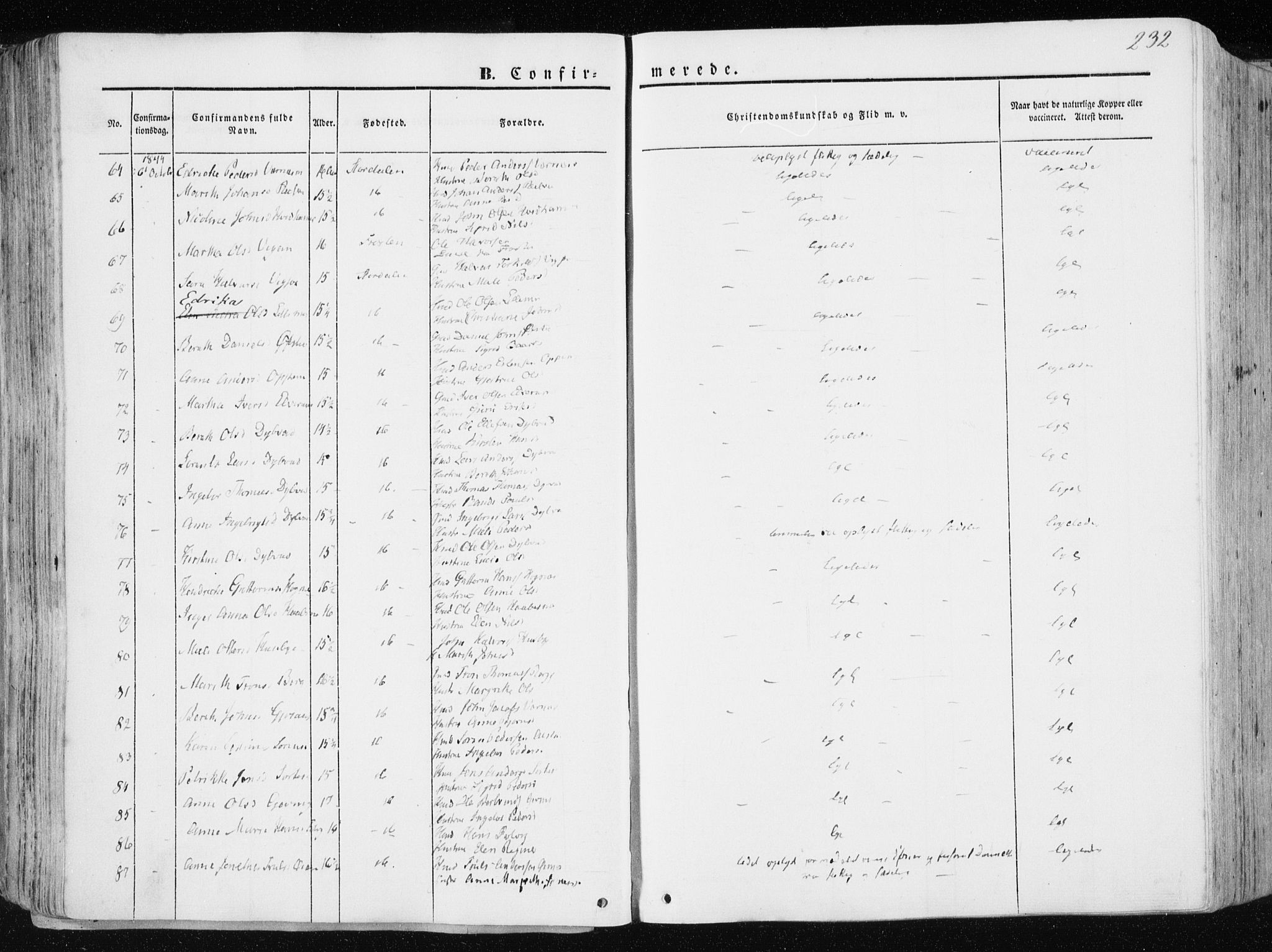 Ministerialprotokoller, klokkerbøker og fødselsregistre - Nord-Trøndelag, AV/SAT-A-1458/709/L0074: Parish register (official) no. 709A14, 1845-1858, p. 232