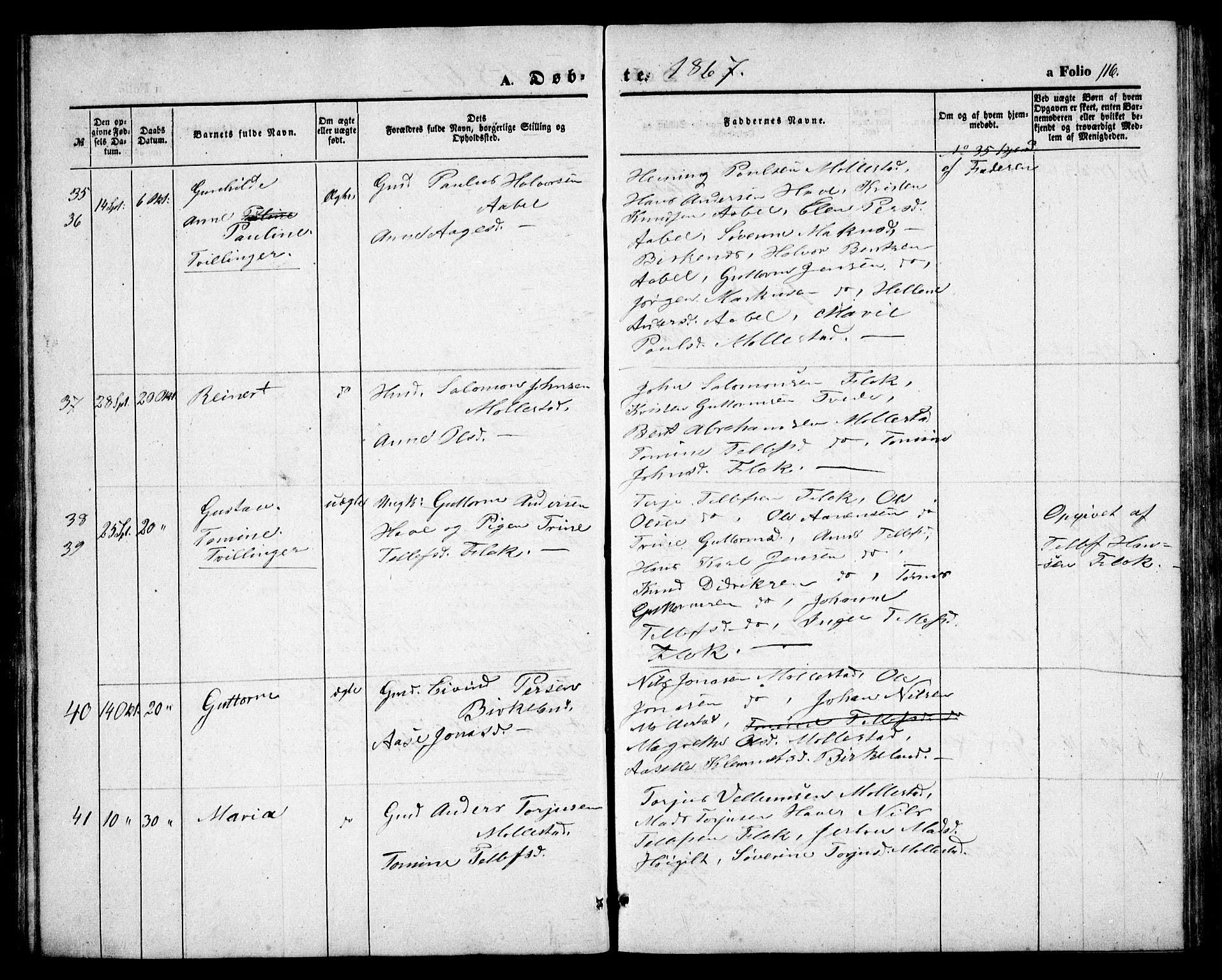 Birkenes sokneprestkontor, AV/SAK-1111-0004/F/Fb/L0002: Parish register (copy) no. B 2, 1849-1876, p. 116