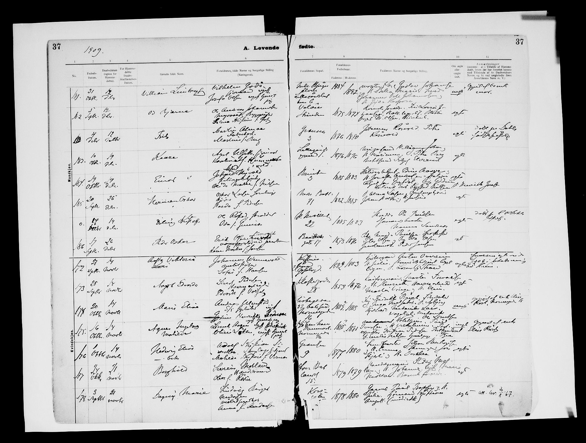 Ministerialprotokoller, klokkerbøker og fødselsregistre - Sør-Trøndelag, SAT/A-1456/604/L0203: Parish register (official) no. 604A23, 1908-1916, p. 37
