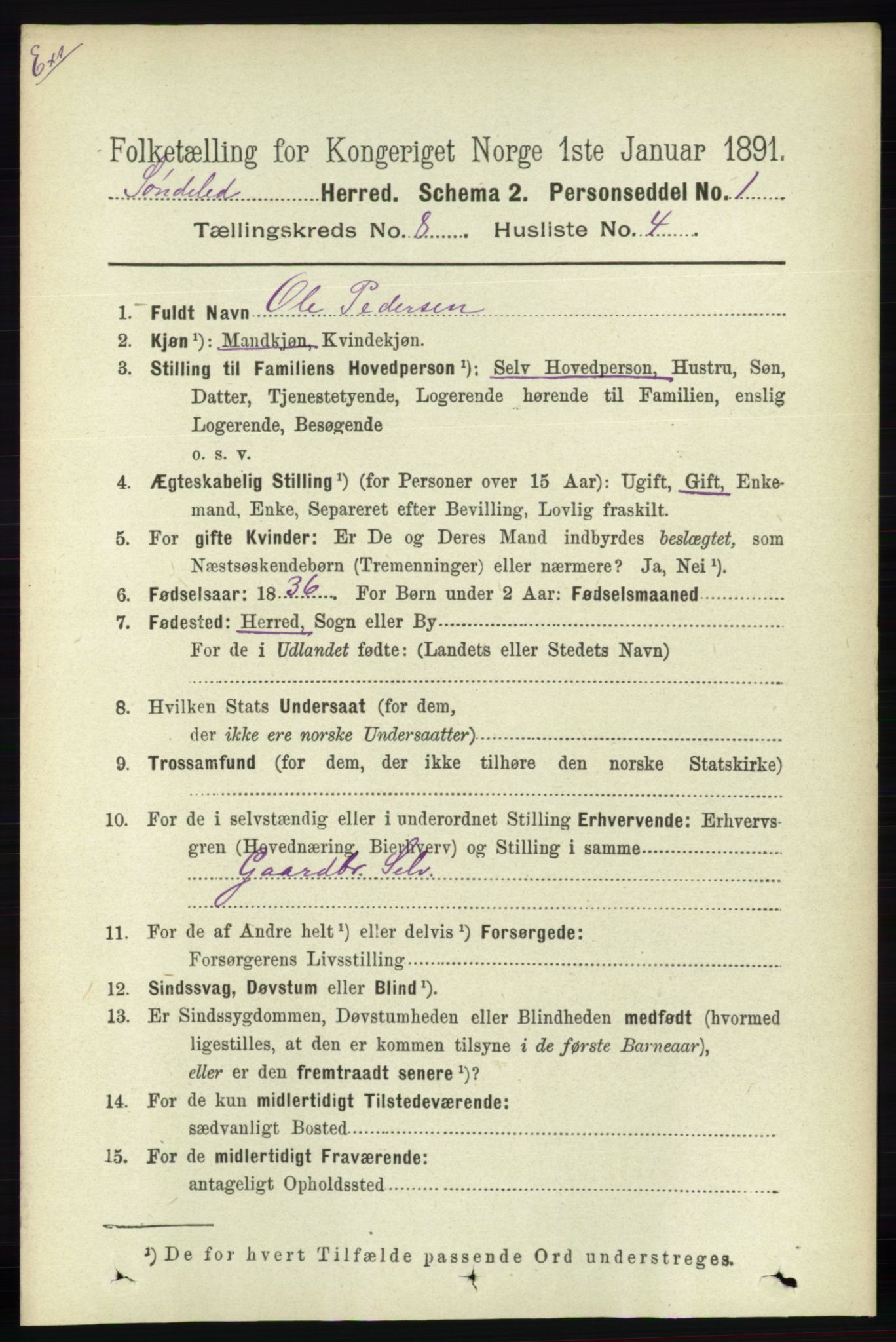 RA, Census 1891 for Nedenes amt: Gjenparter av personsedler for beslektede ektefeller, menn, 1891, p. 142