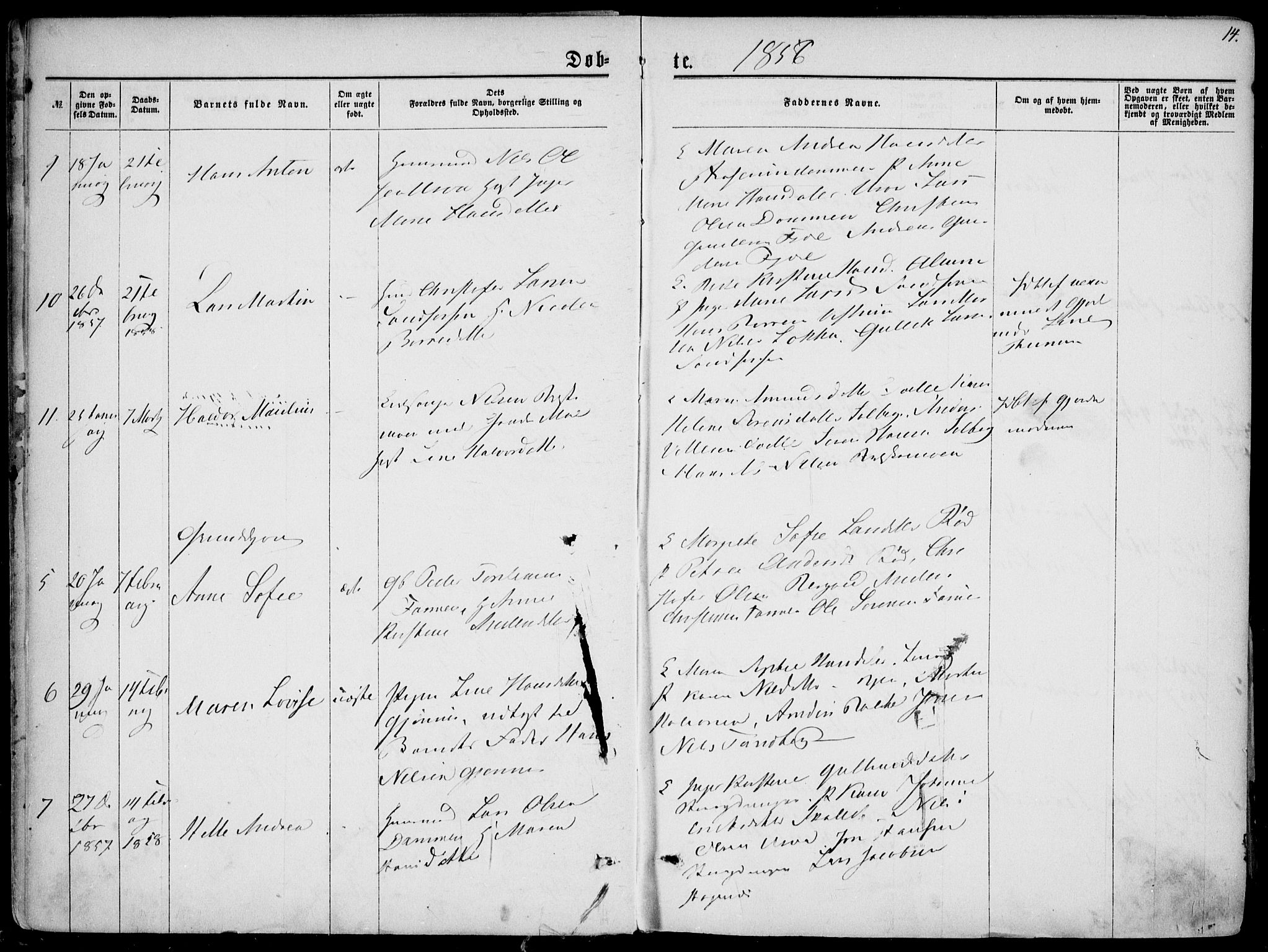 Hedrum kirkebøker, AV/SAKO-A-344/F/Fa/L0007: Parish register (official) no. I 7, 1857-1868, p. 14