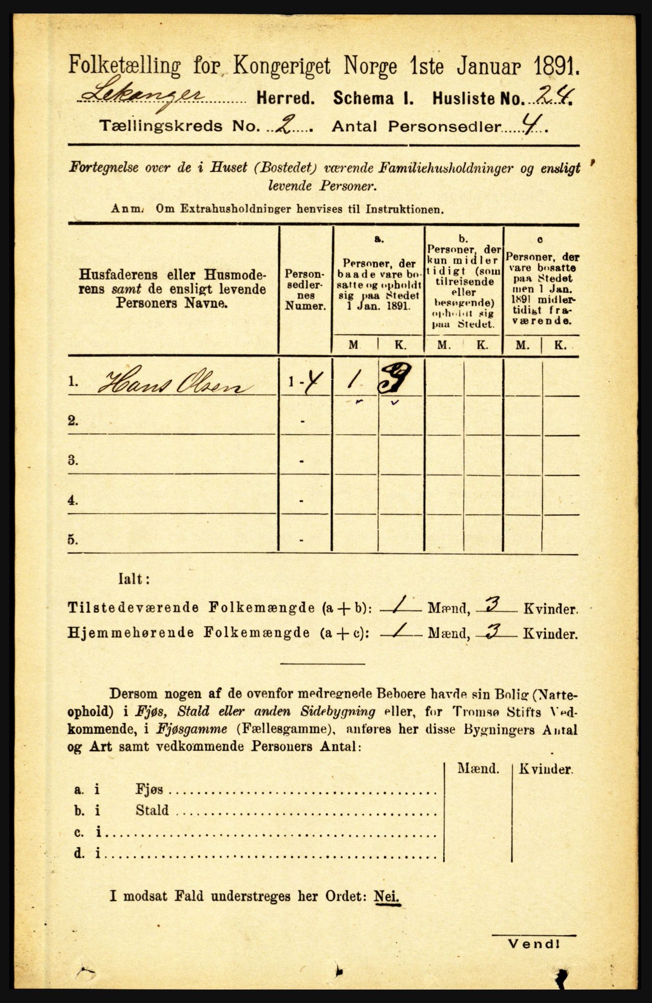 RA, 1891 census for 1419 Leikanger, 1891, p. 144