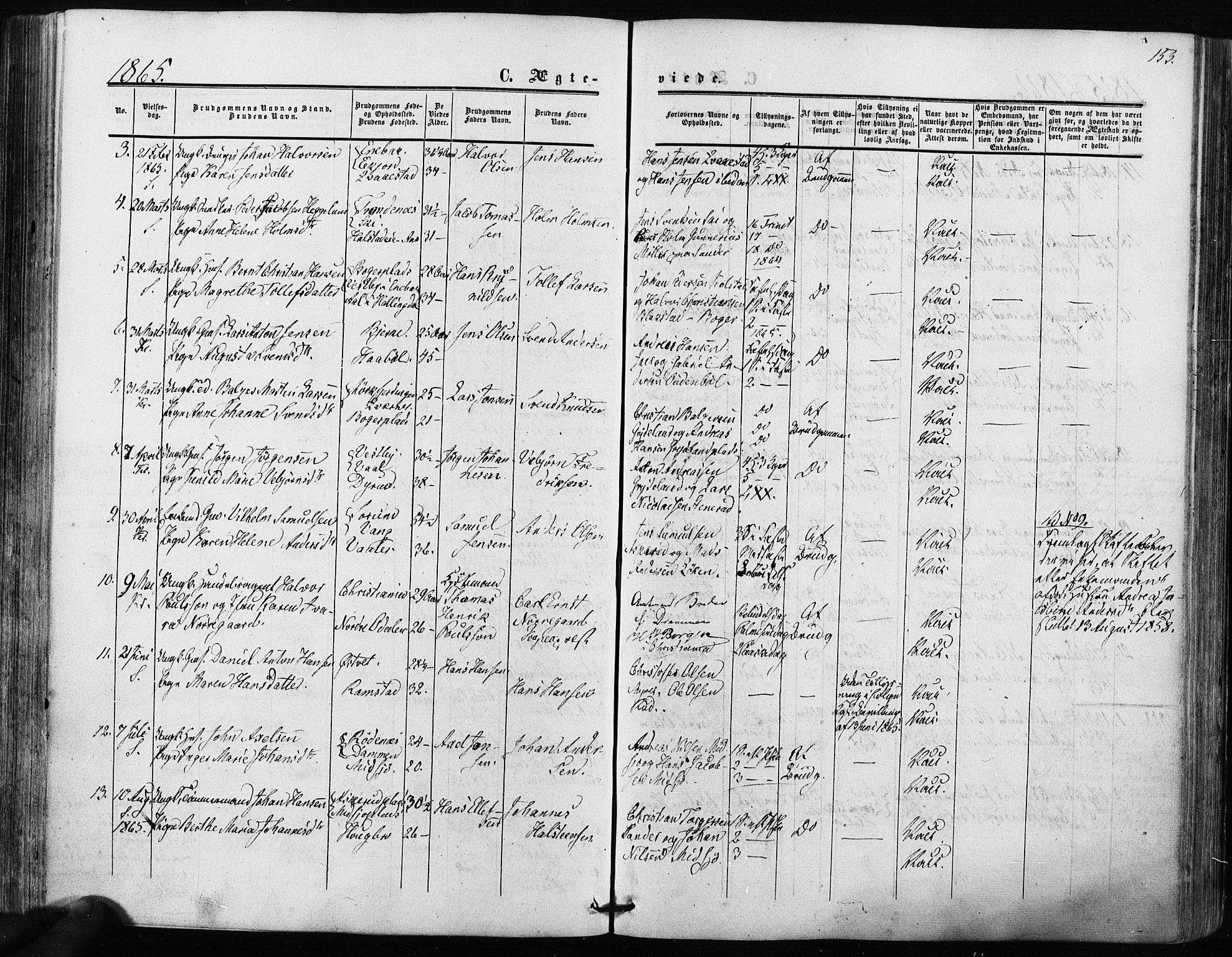 Kråkstad prestekontor Kirkebøker, SAO/A-10125a/F/Fa/L0007: Parish register (official) no. I 7, 1858-1870, p. 153