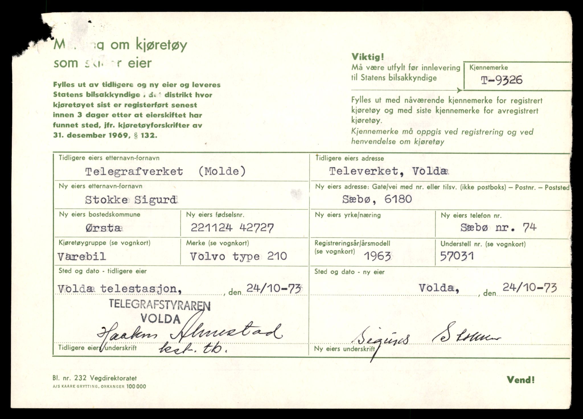 Møre og Romsdal vegkontor - Ålesund trafikkstasjon, AV/SAT-A-4099/F/Fe/L0017: Registreringskort for kjøretøy T 1985 - T 10090, 1927-1998, p. 977