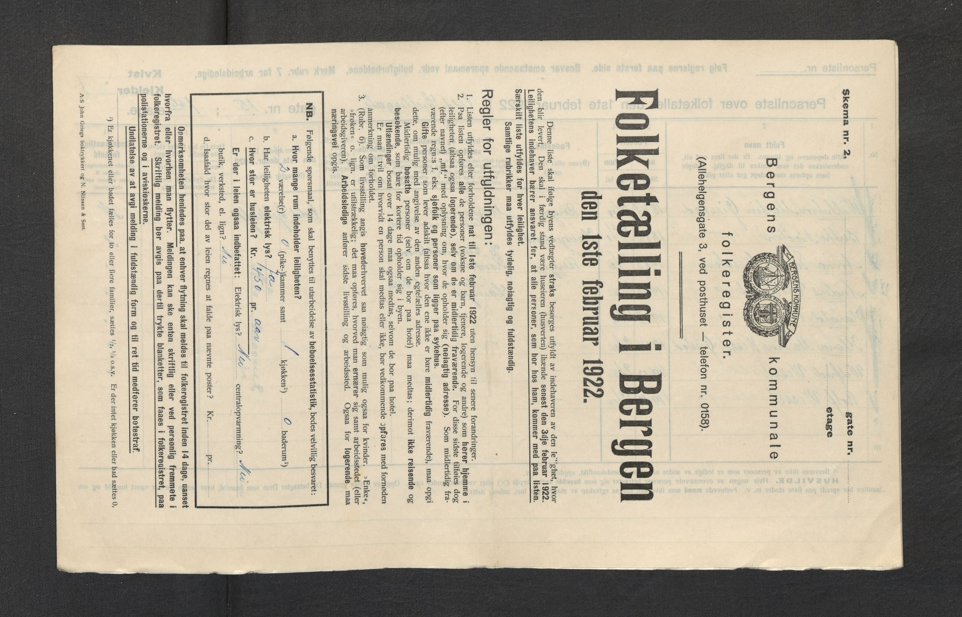 SAB, Municipal Census 1922 for Bergen, 1922, p. 73