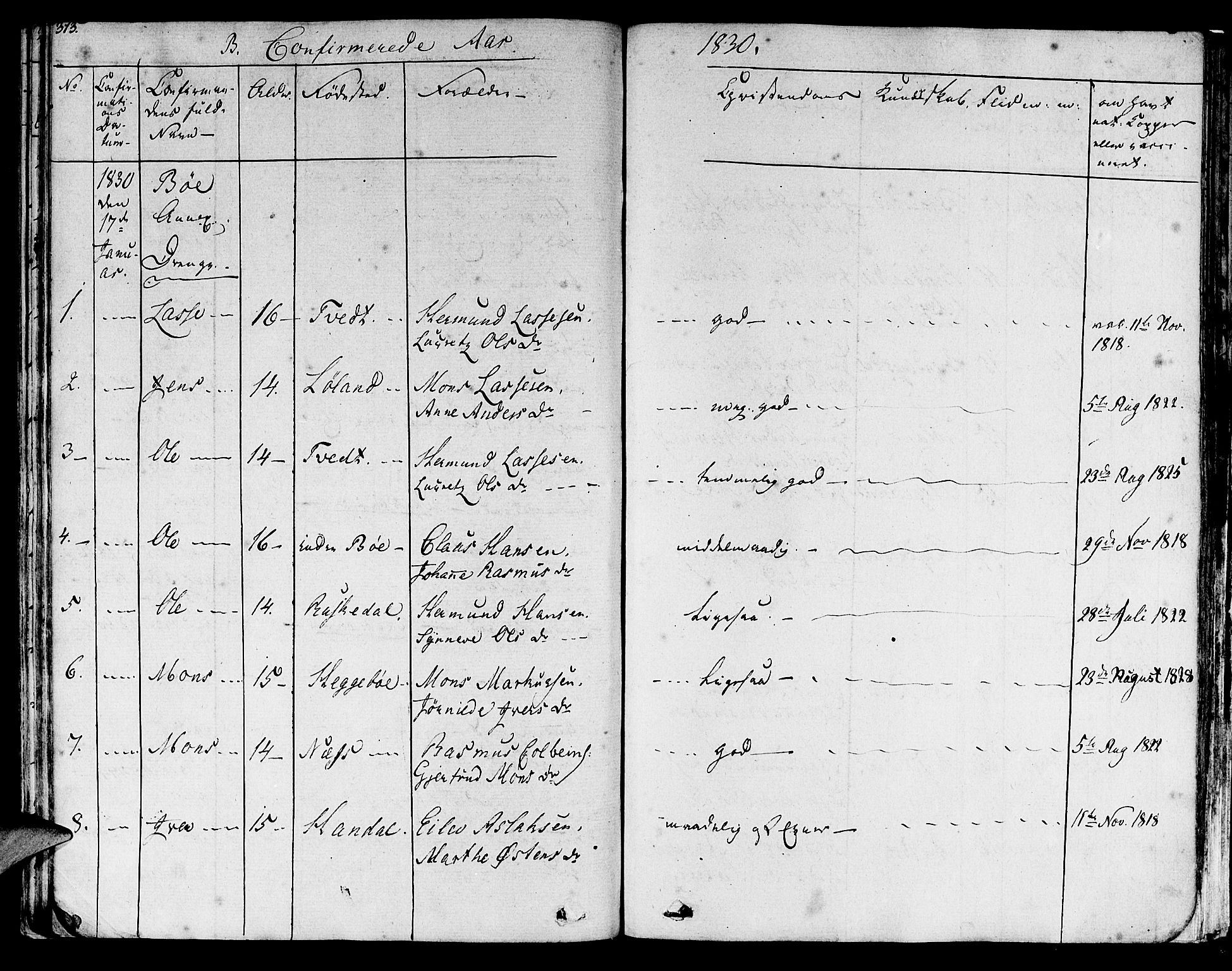 Lavik sokneprestembete, SAB/A-80901: Parish register (official) no. A 2I, 1821-1842, p. 313