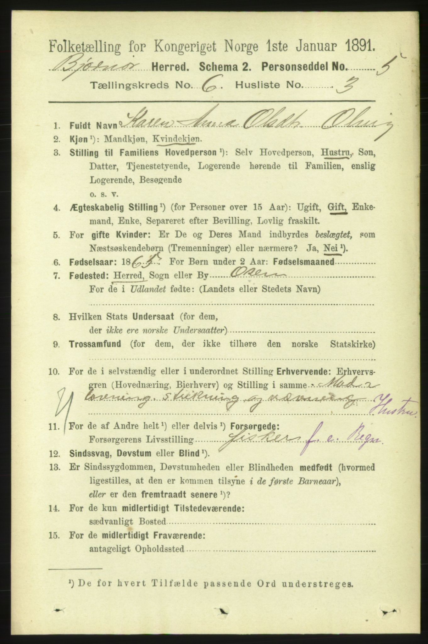 RA, 1891 census for 1632 Bjørnør, 1891, p. 2598