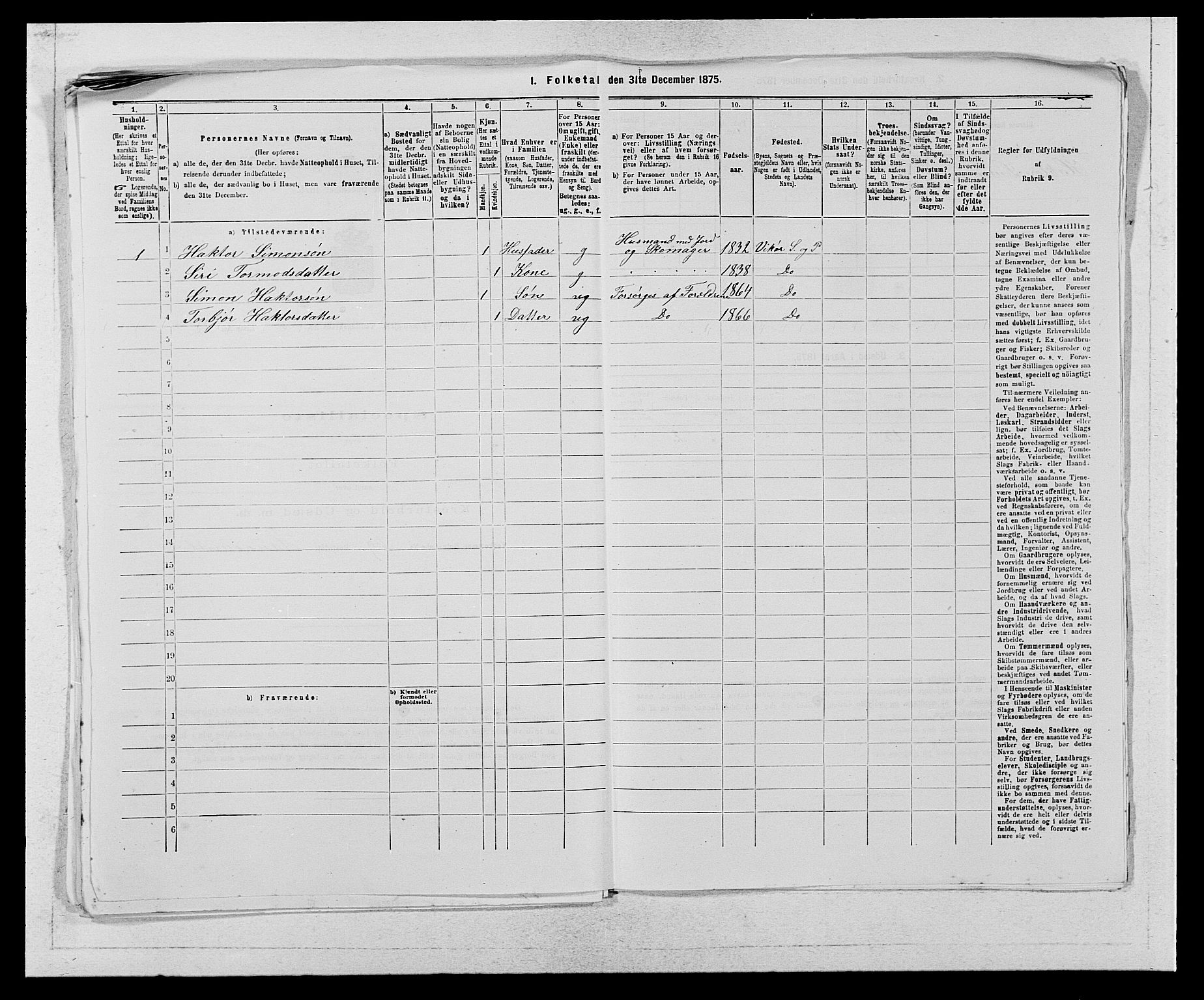 SAB, 1875 census for 1238P Vikør, 1875, p. 332