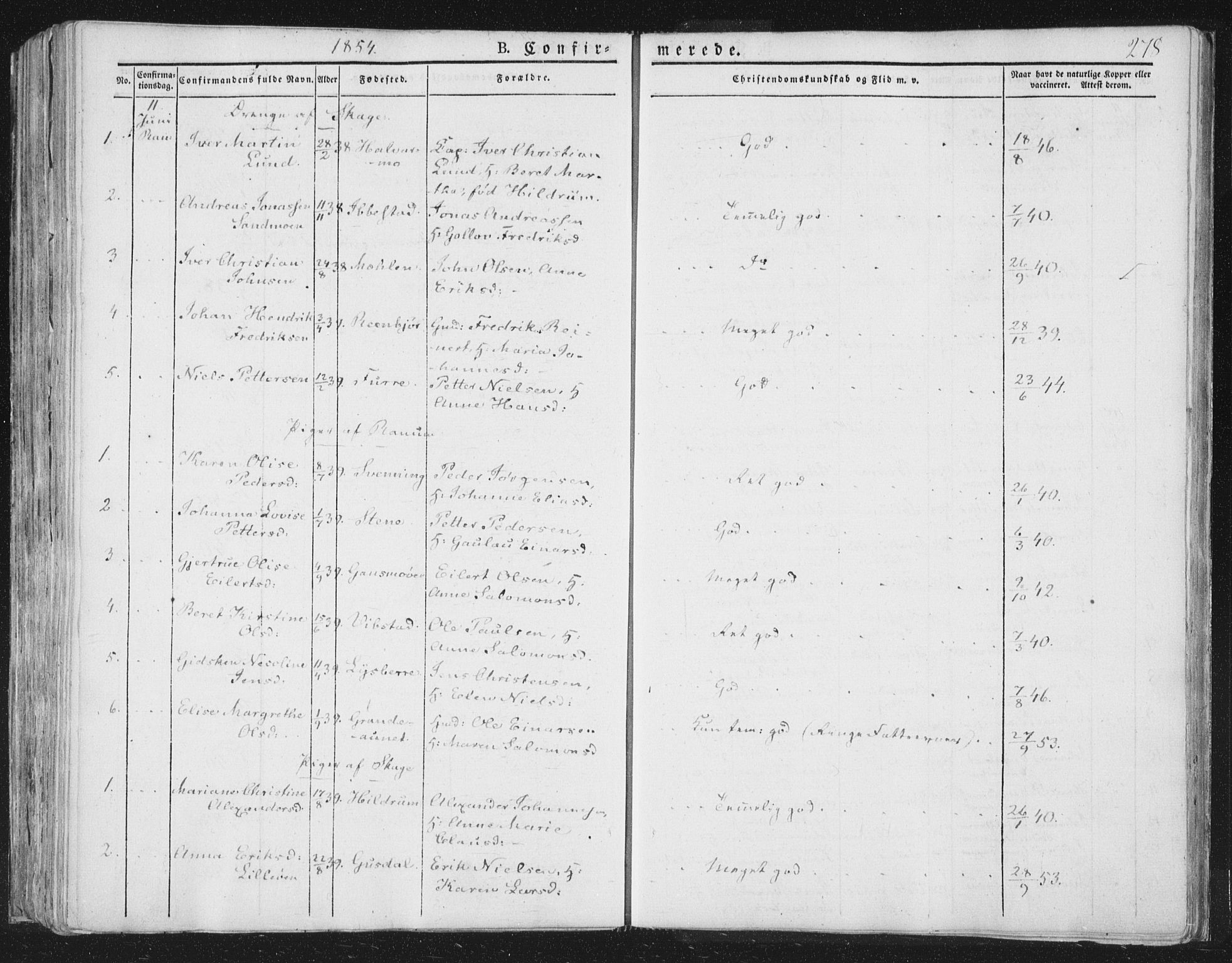 Ministerialprotokoller, klokkerbøker og fødselsregistre - Nord-Trøndelag, SAT/A-1458/764/L0551: Parish register (official) no. 764A07a, 1824-1864, p. 278