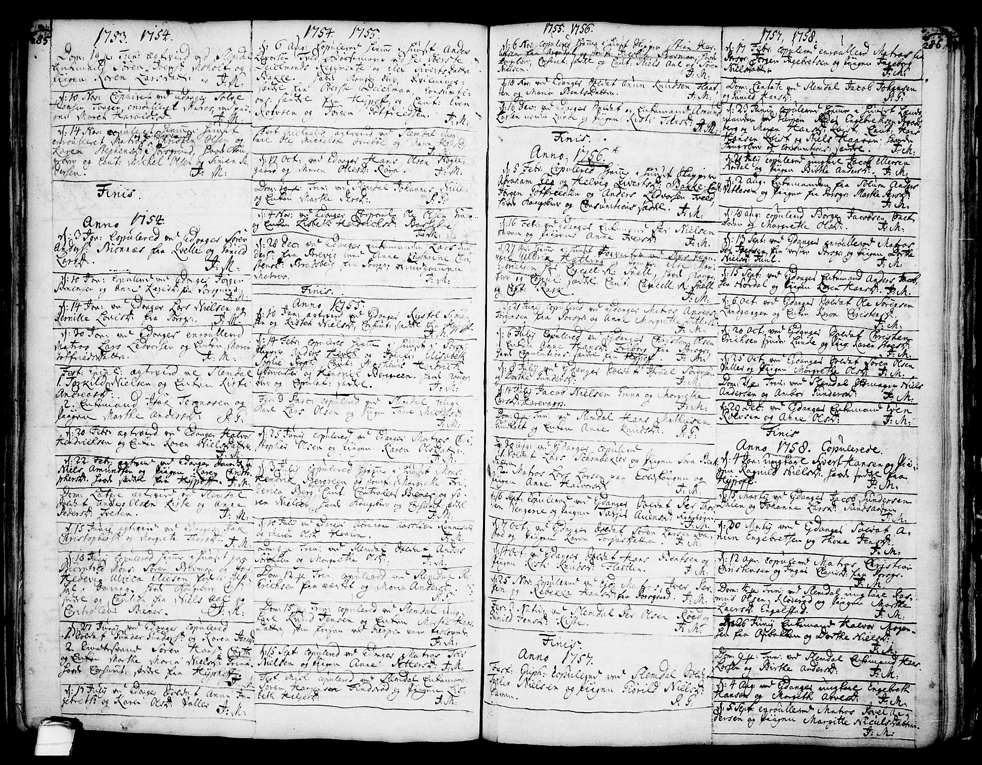 Eidanger kirkebøker, SAKO/A-261/F/Fa/L0004: Parish register (official) no. 4, 1733-1759, p. 285-286