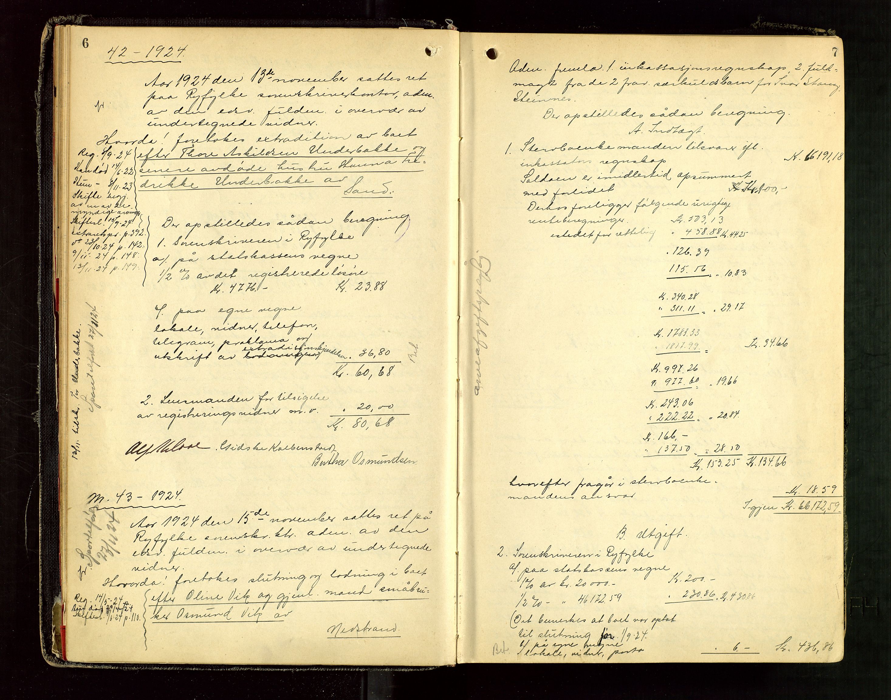 Ryfylke tingrett, AV/SAST-A-100055/001/IV/IVG/L0006: Skifteutlodningsprotokoll Med register, 1924-1929, p. 6-7