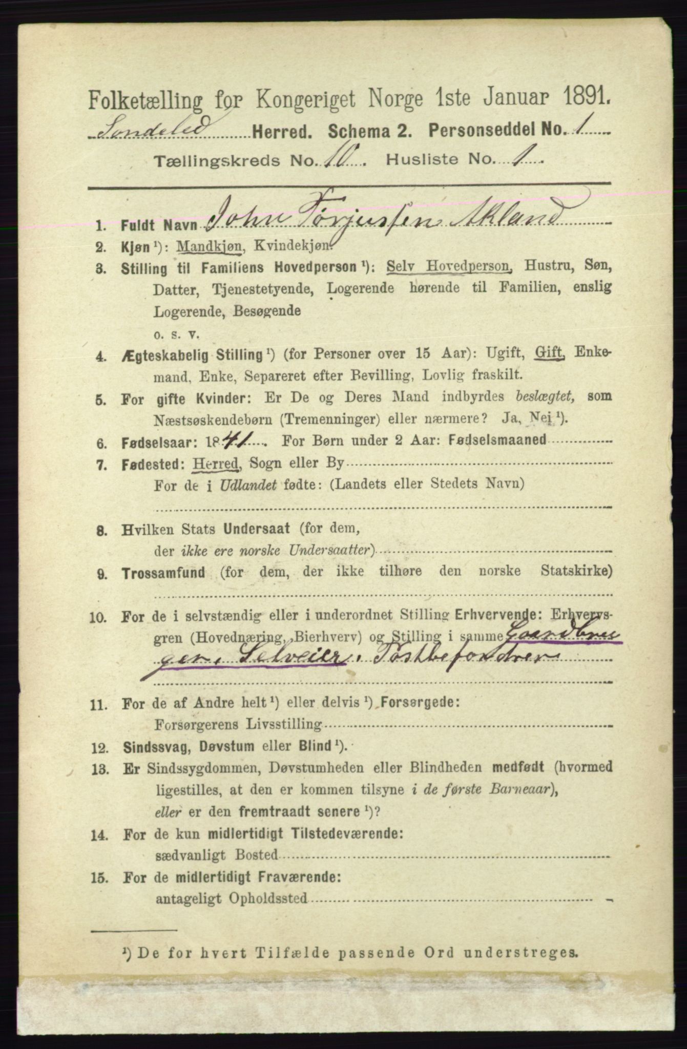 RA, 1891 census for 0913 Søndeled, 1891, p. 3065