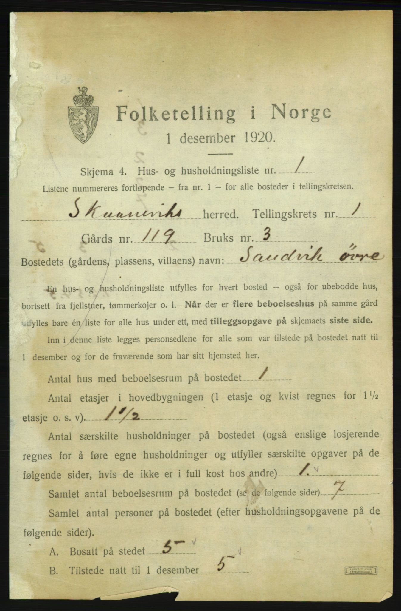 SAB, 1920 census for Skånevik, 1920, p. 81