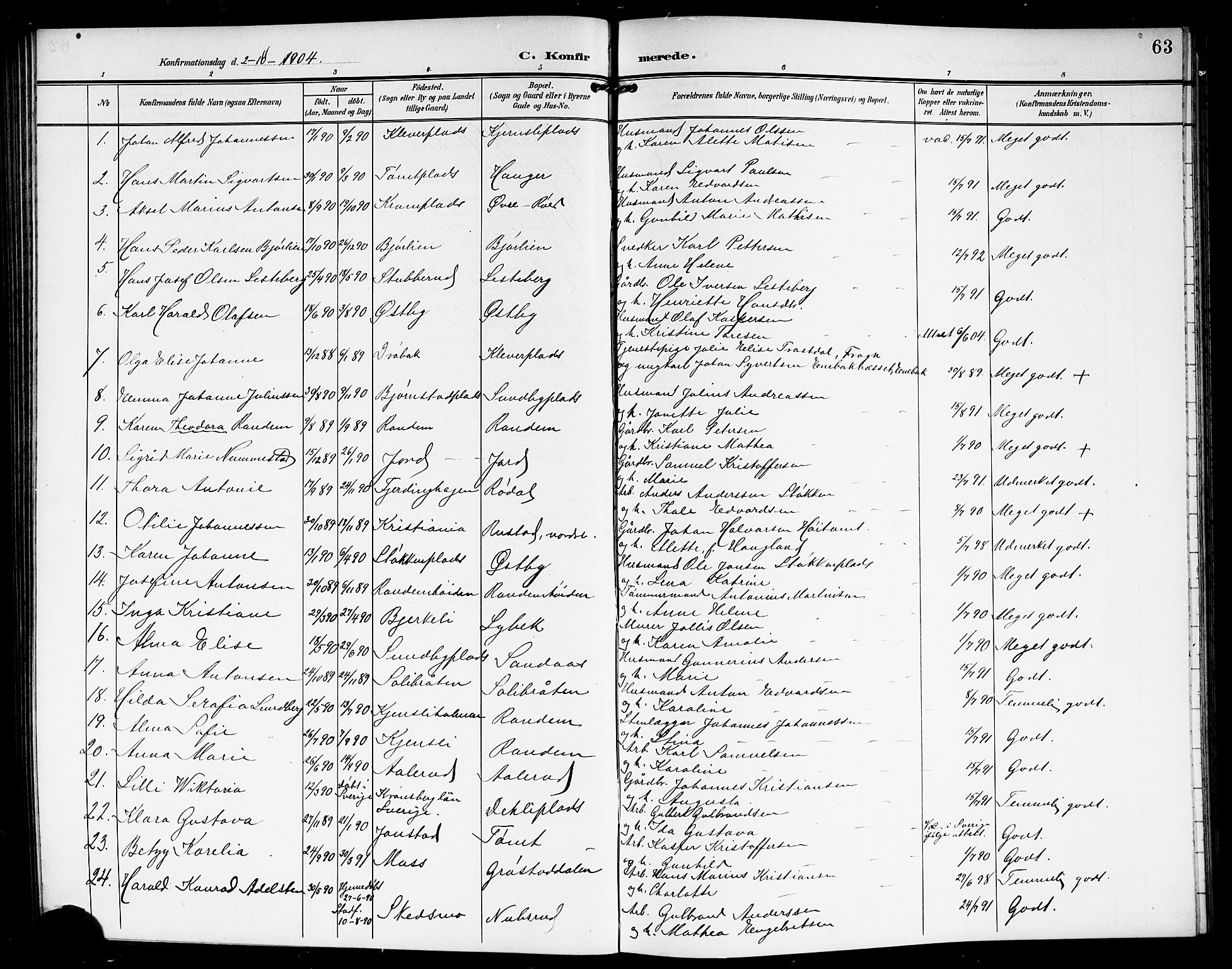 Vestby prestekontor Kirkebøker, SAO/A-10893/G/Ga/L0002: Parish register (copy) no. I 2, 1903-1916, p. 63