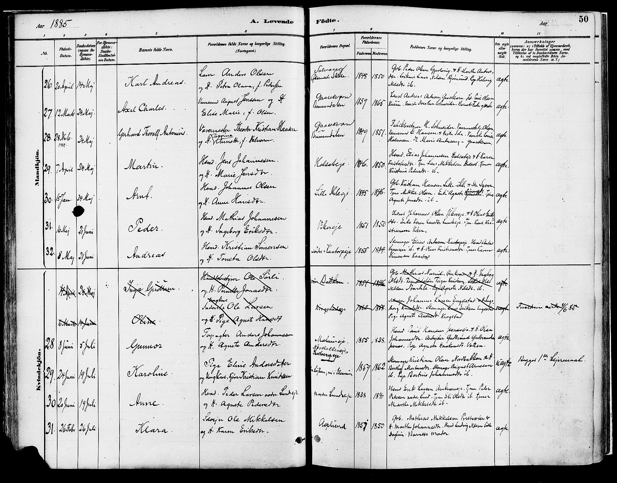 Vang prestekontor, Hedmark, SAH/PREST-008/H/Ha/Haa/L0018A: Parish register (official) no. 18A, 1880-1906, p. 50