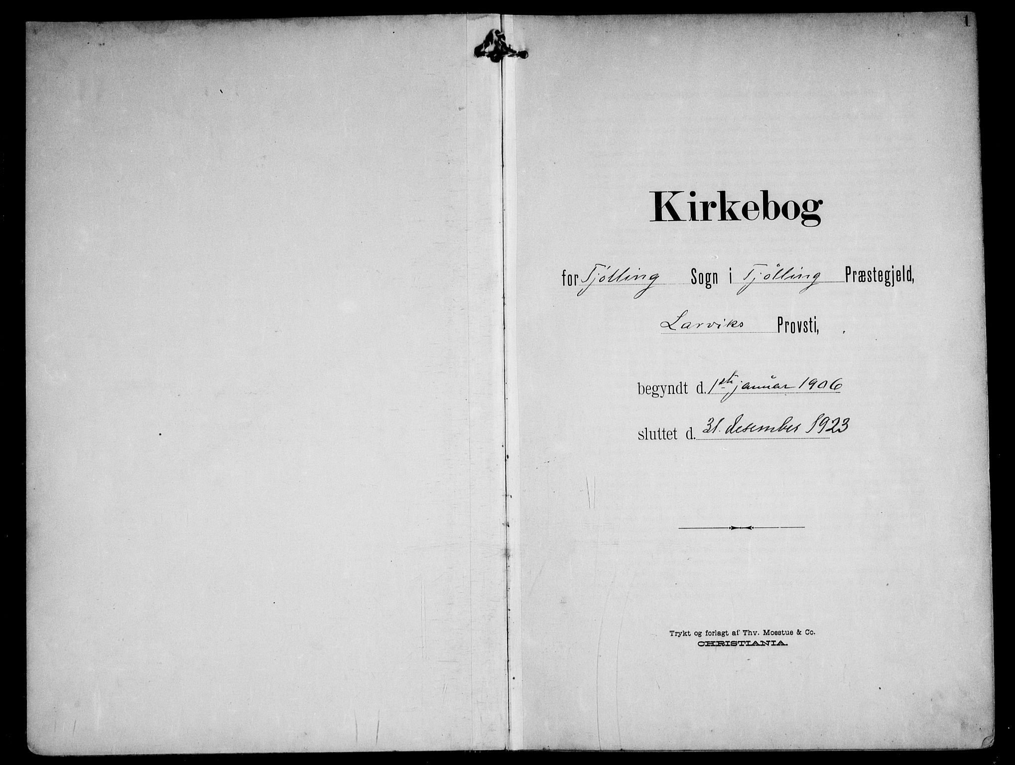 Tjølling kirkebøker, AV/SAKO-A-60/F/Fa/L0010: Parish register (official) no. 10, 1906-1923, p. 1