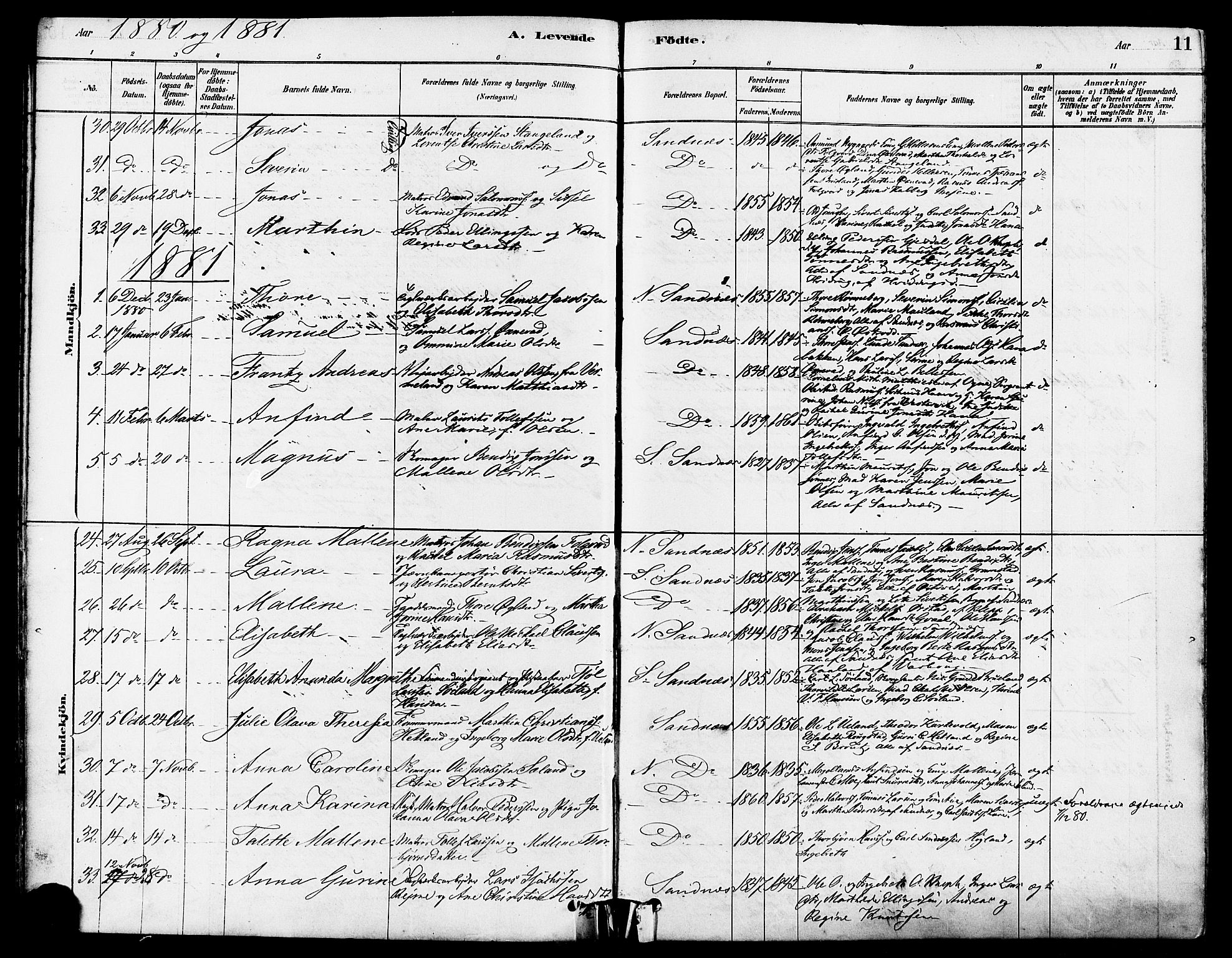 Høyland sokneprestkontor, SAST/A-101799/001/30BA/L0012: Parish register (official) no. A 11, 1878-1889, p. 11