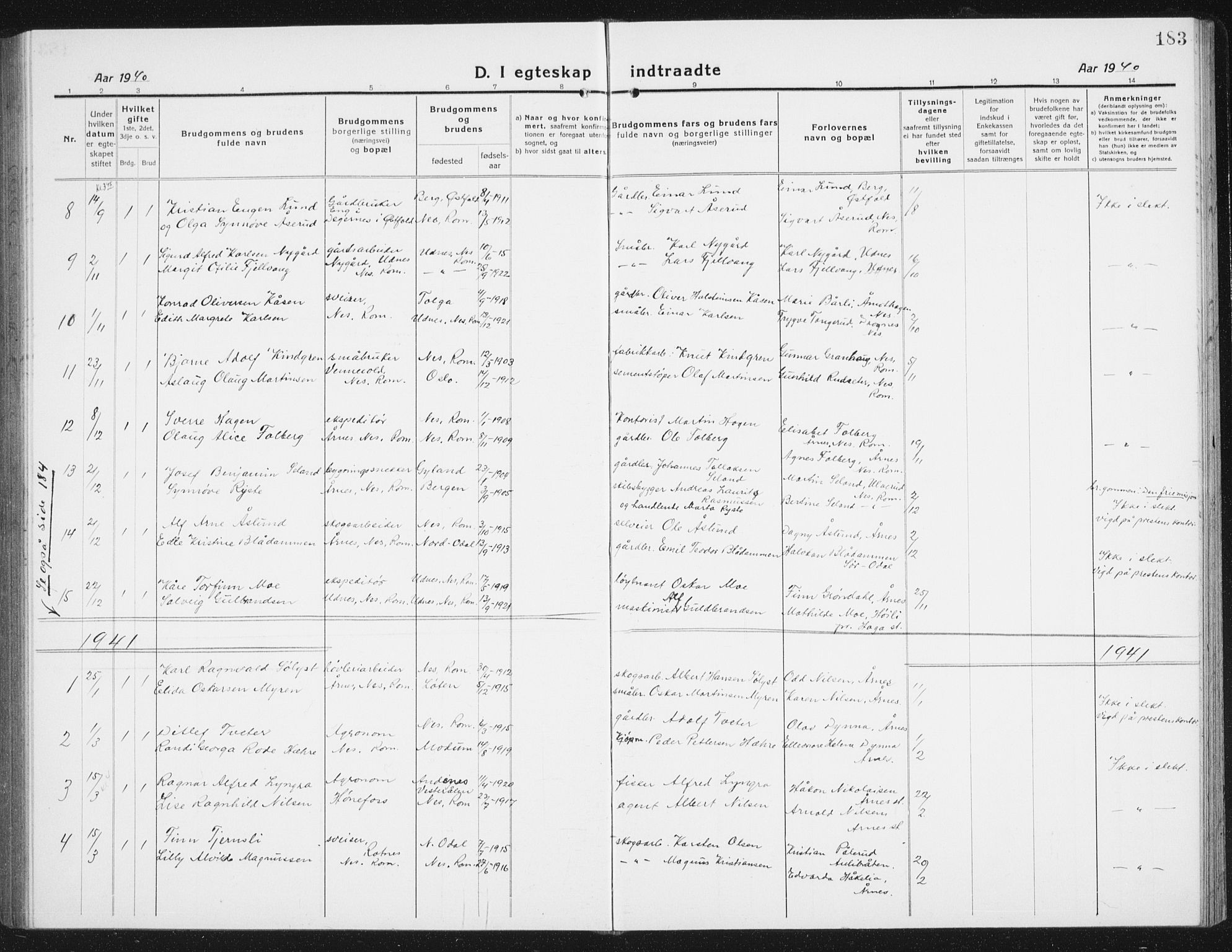 Nes prestekontor Kirkebøker, SAO/A-10410/G/Gc/L0002: Parish register (copy) no. III 2, 1915-1943, p. 183