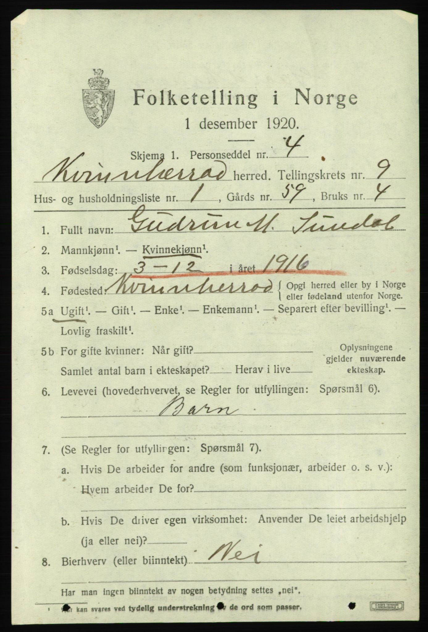 SAB, 1920 census for Kvinnherad, 1920, p. 6710