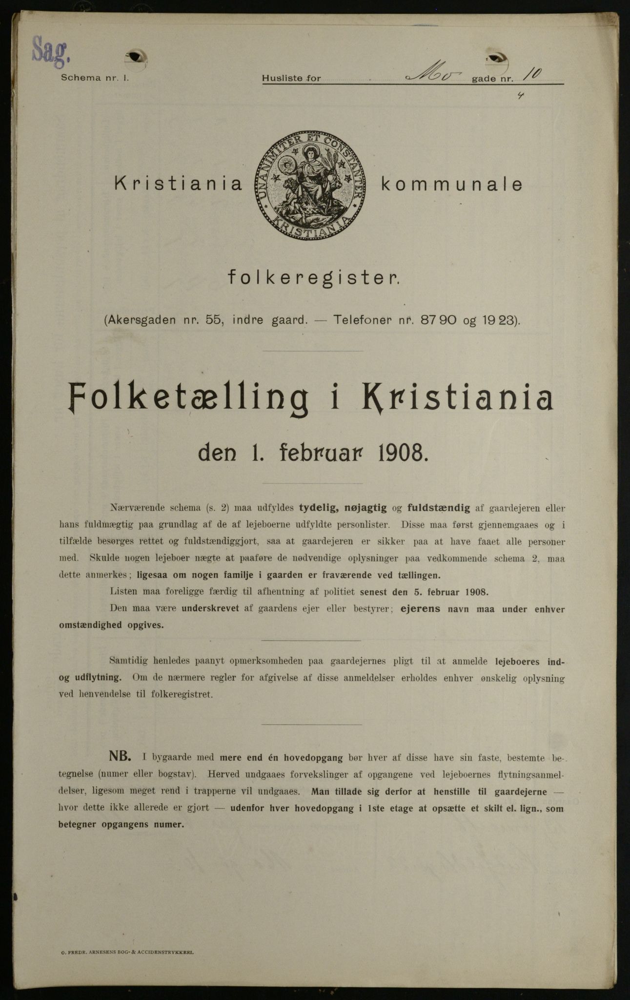 OBA, Municipal Census 1908 for Kristiania, 1908, p. 58613