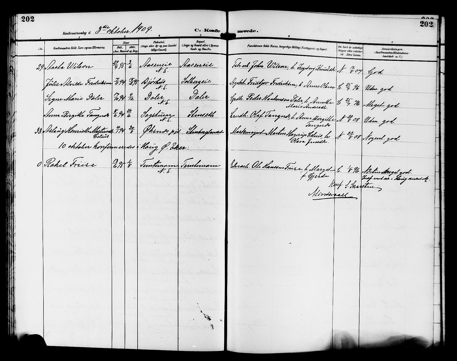 Nedre Eiker kirkebøker, SAKO/A-612/G/Ga/L0004: Parish register (copy) no. 4, 1905-1912, p. 202