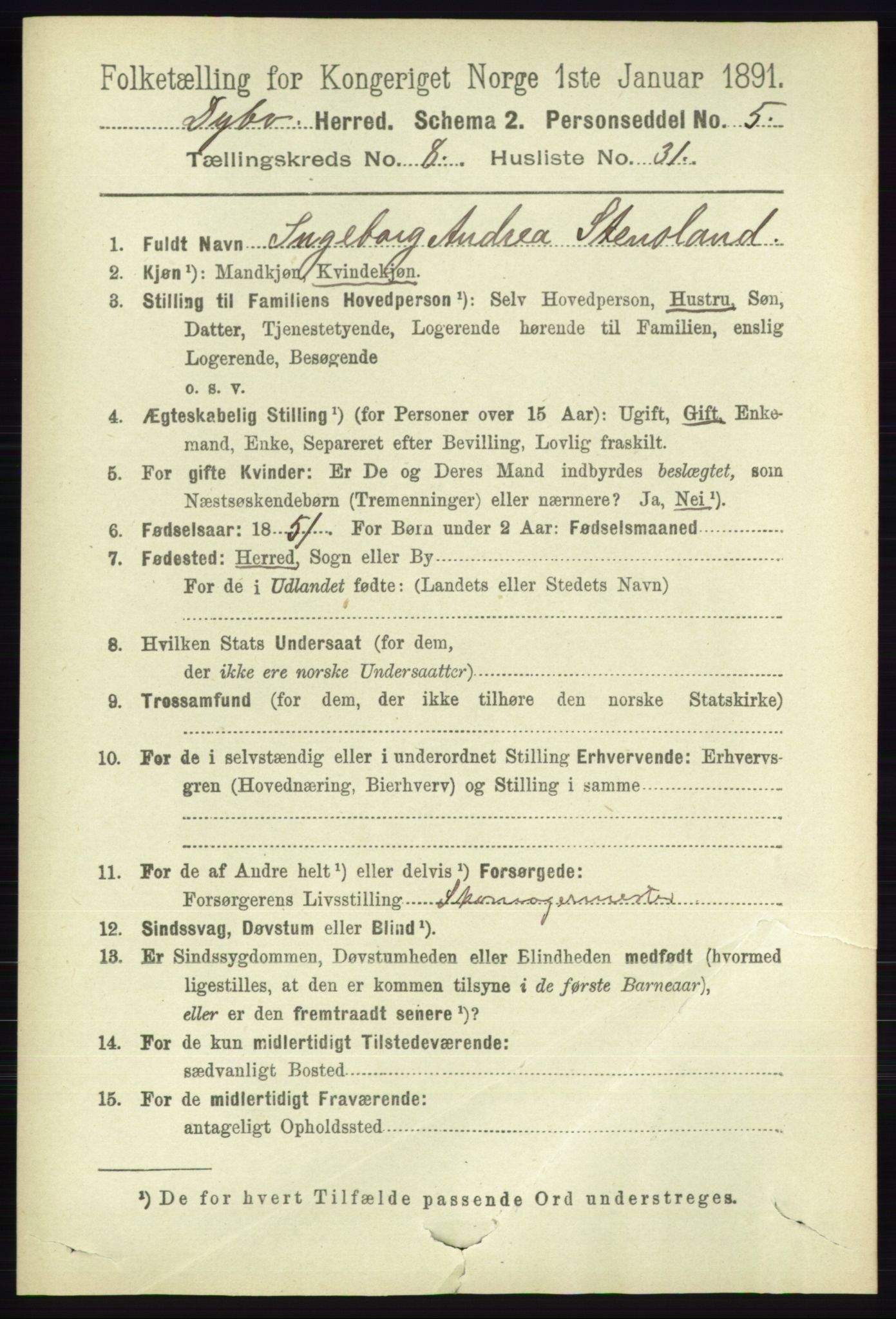 RA, 1891 census for 0915 Dypvåg, 1891, p. 2896