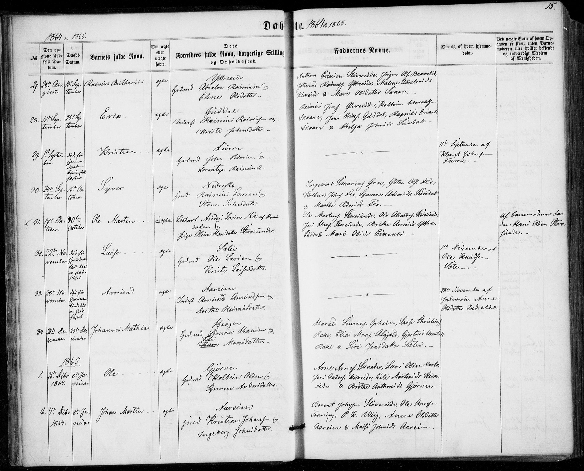 Stryn Sokneprestembete, AV/SAB-A-82501: Parish register (official) no. A 3, 1862-1877, p. 15