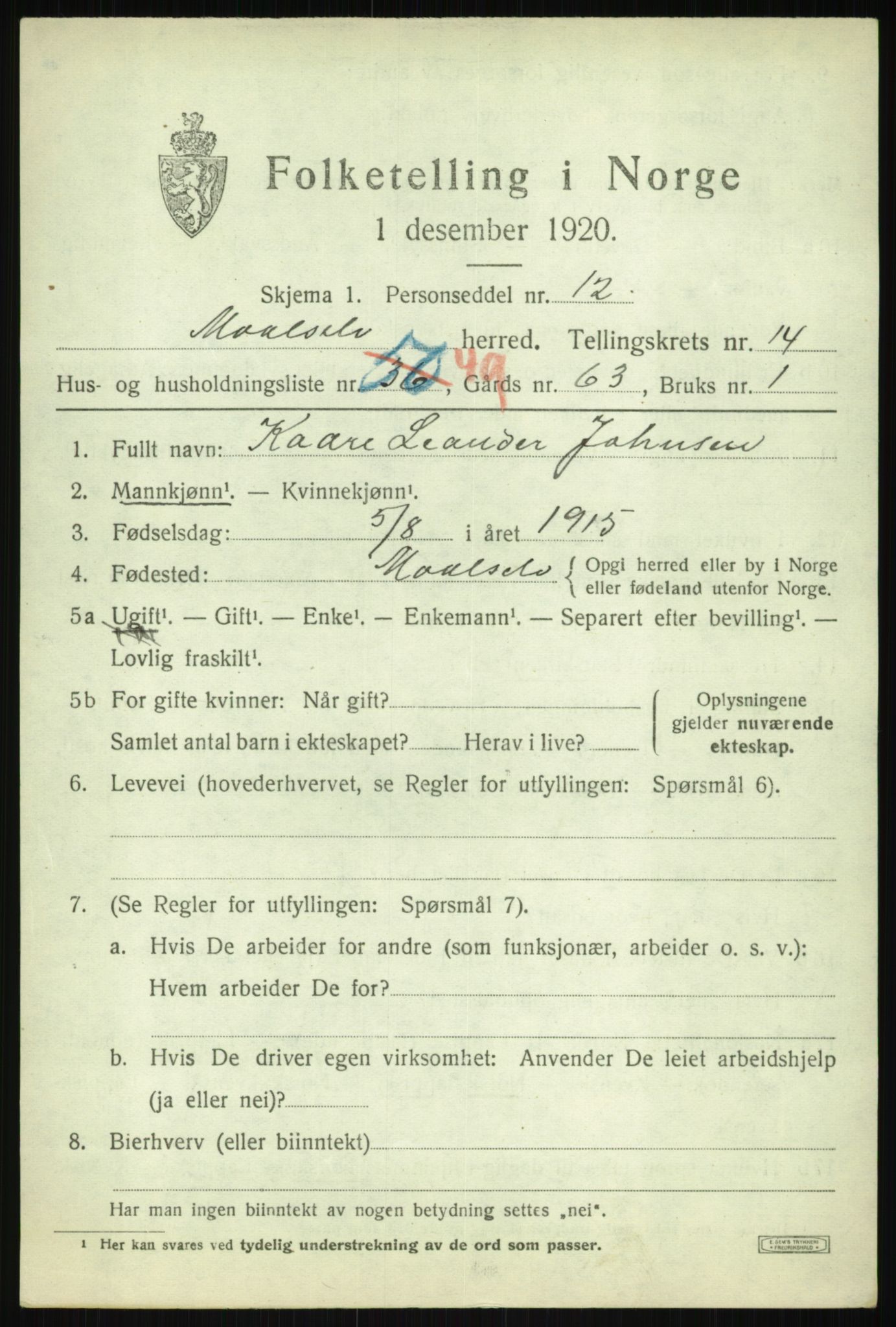 SATØ, 1920 census for Målselv, 1920, p. 7589