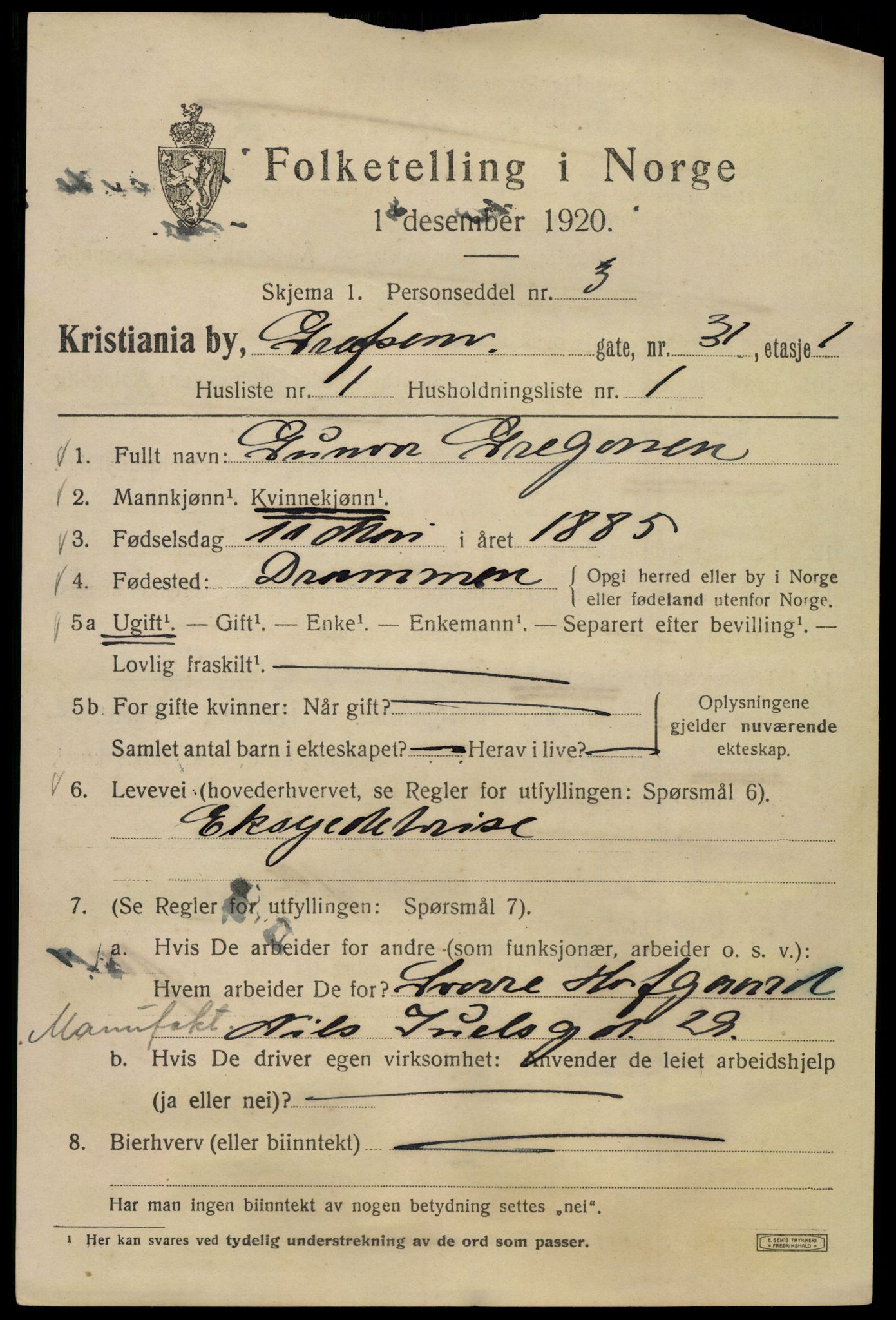 SAO, 1920 census for Kristiania, 1920, p. 251399