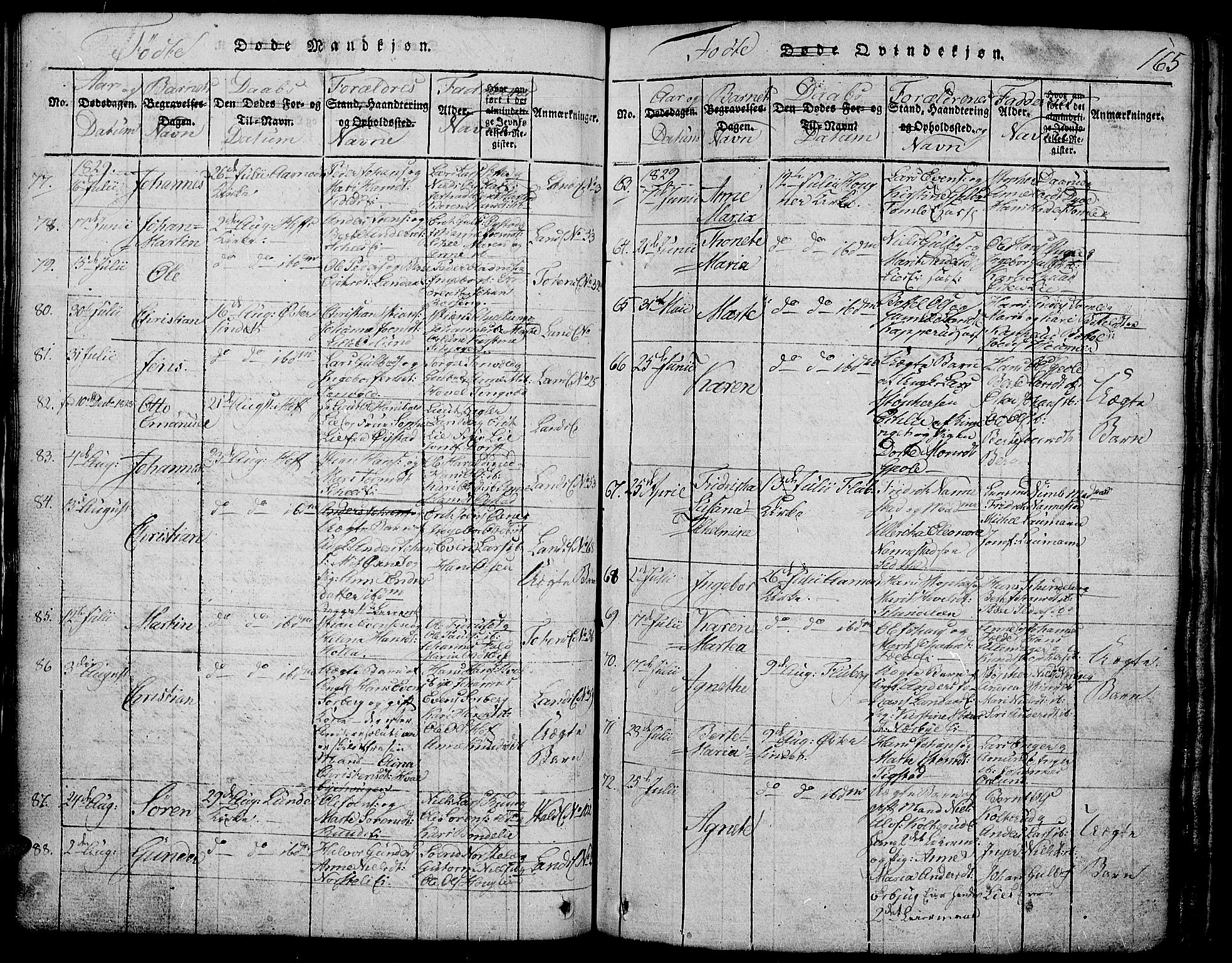 Land prestekontor, AV/SAH-PREST-120/H/Ha/Hab/L0001: Parish register (copy) no. 1, 1814-1833, p. 165