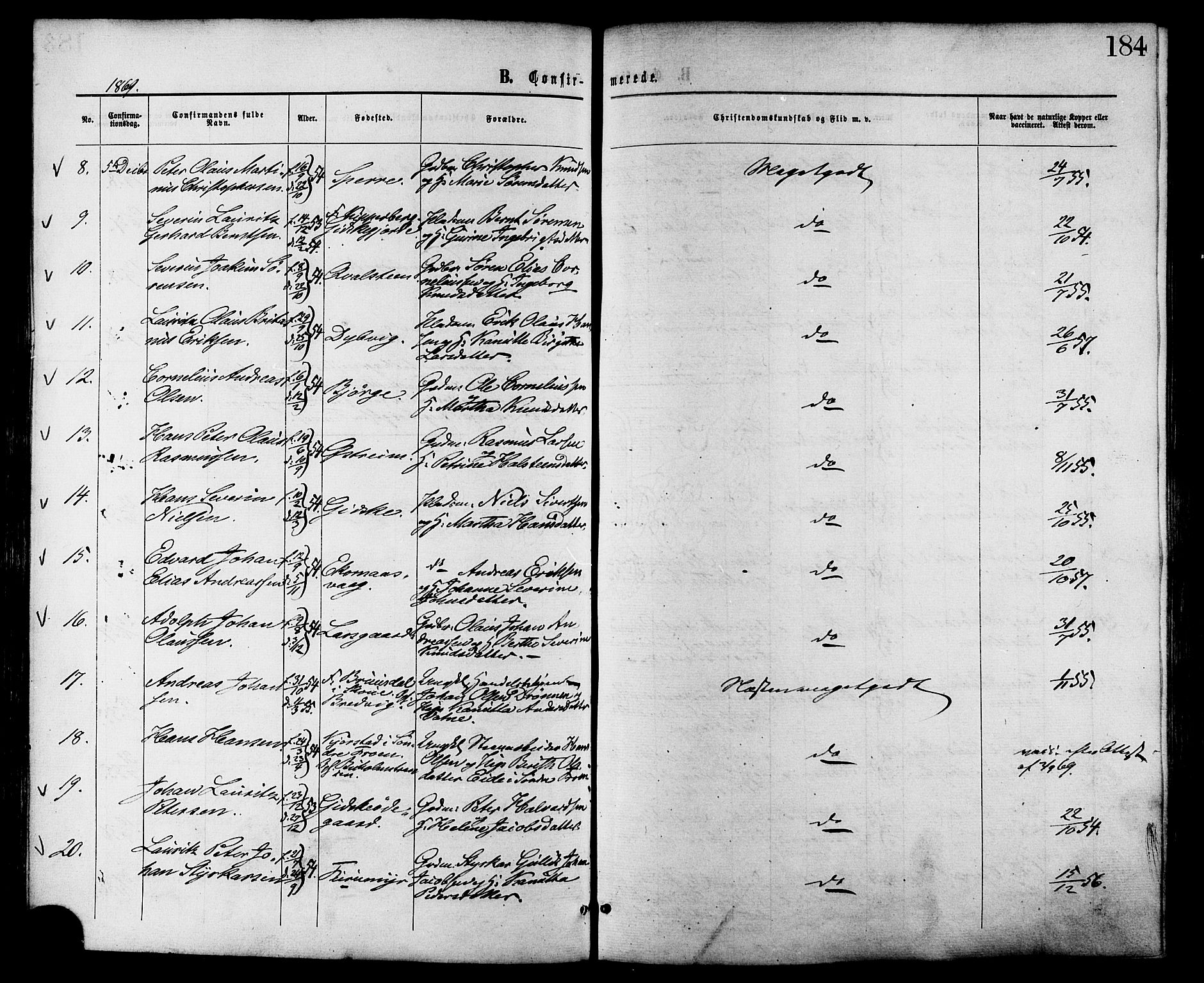 Ministerialprotokoller, klokkerbøker og fødselsregistre - Møre og Romsdal, AV/SAT-A-1454/528/L0399: Parish register (official) no. 528A10, 1864-1879, p. 184