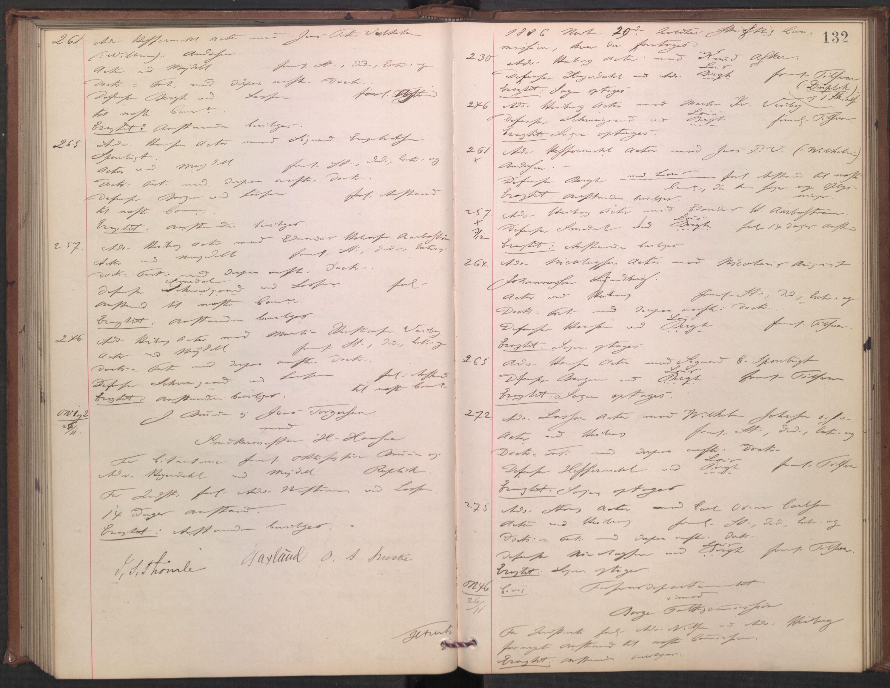 Høyesterett, AV/RA-S-1002/E/Ef/L0015: Protokoll over saker som gikk til skriftlig behandling, 1884-1888, p. 131b-132a