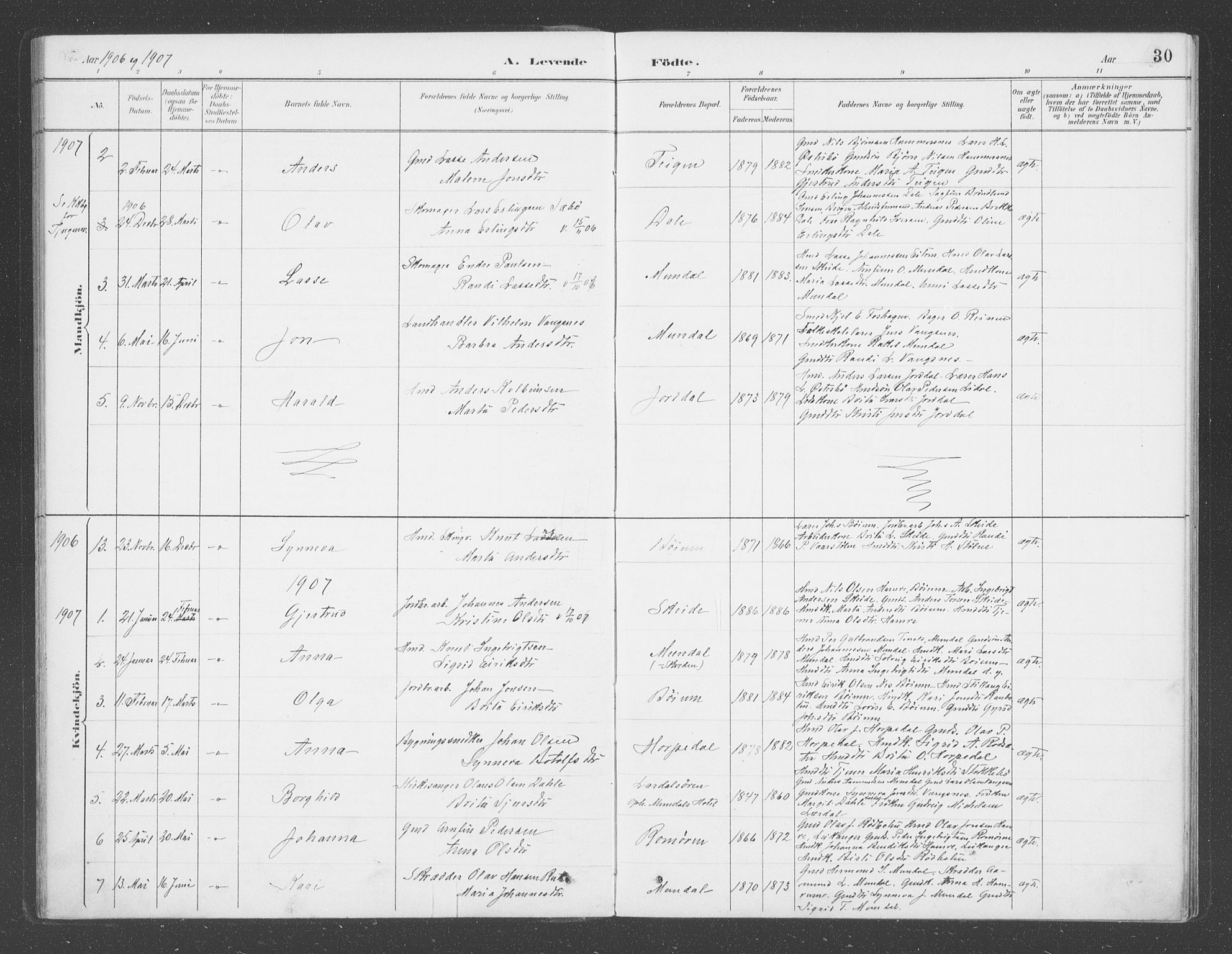 Balestrand sokneprestembete, SAB/A-79601/H/Haa/Haac/L0001: Parish register (official) no. C  1, 1889-1909, p. 30
