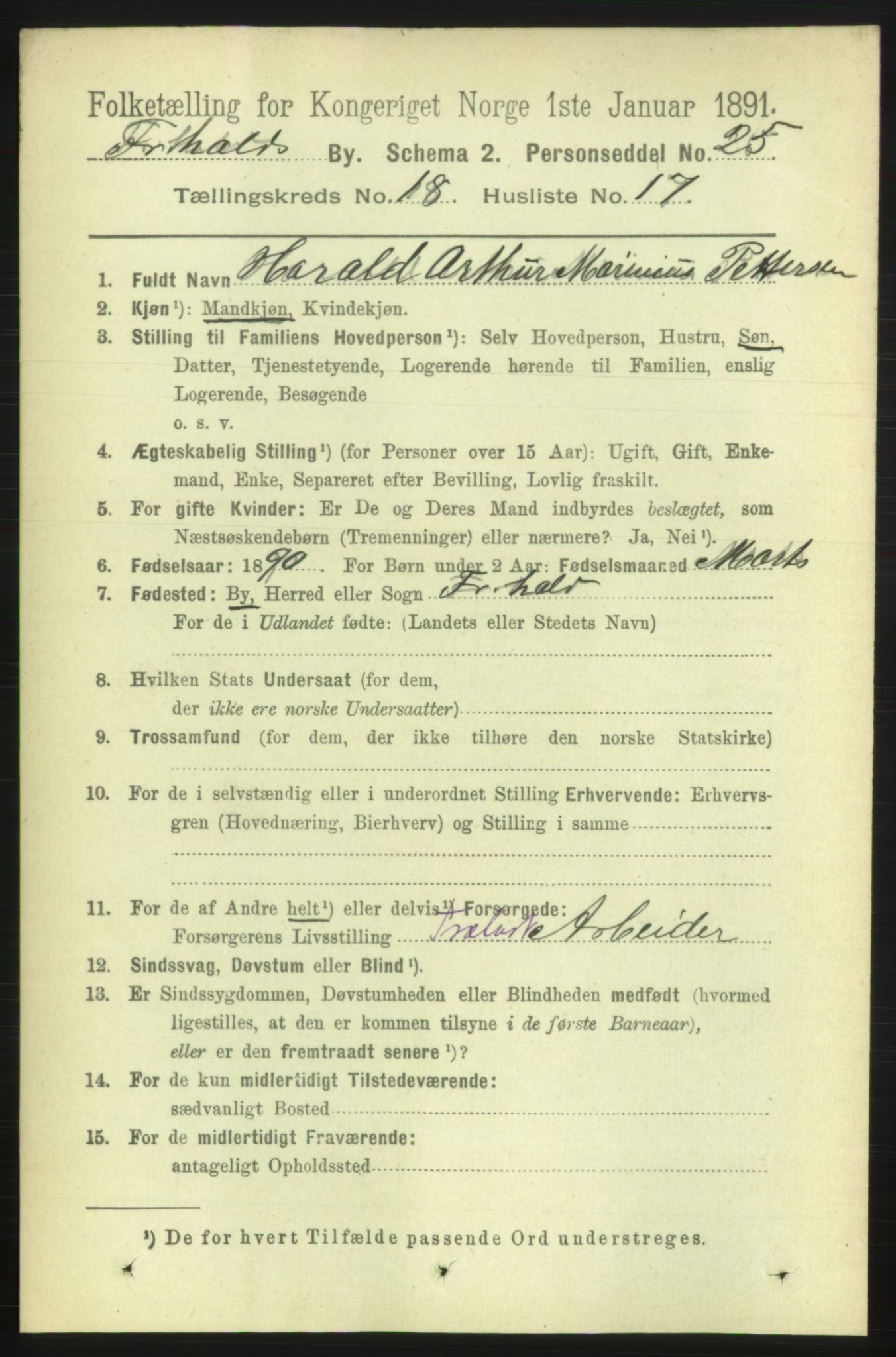 RA, 1891 census for 0101 Fredrikshald, 1891, p. 11588