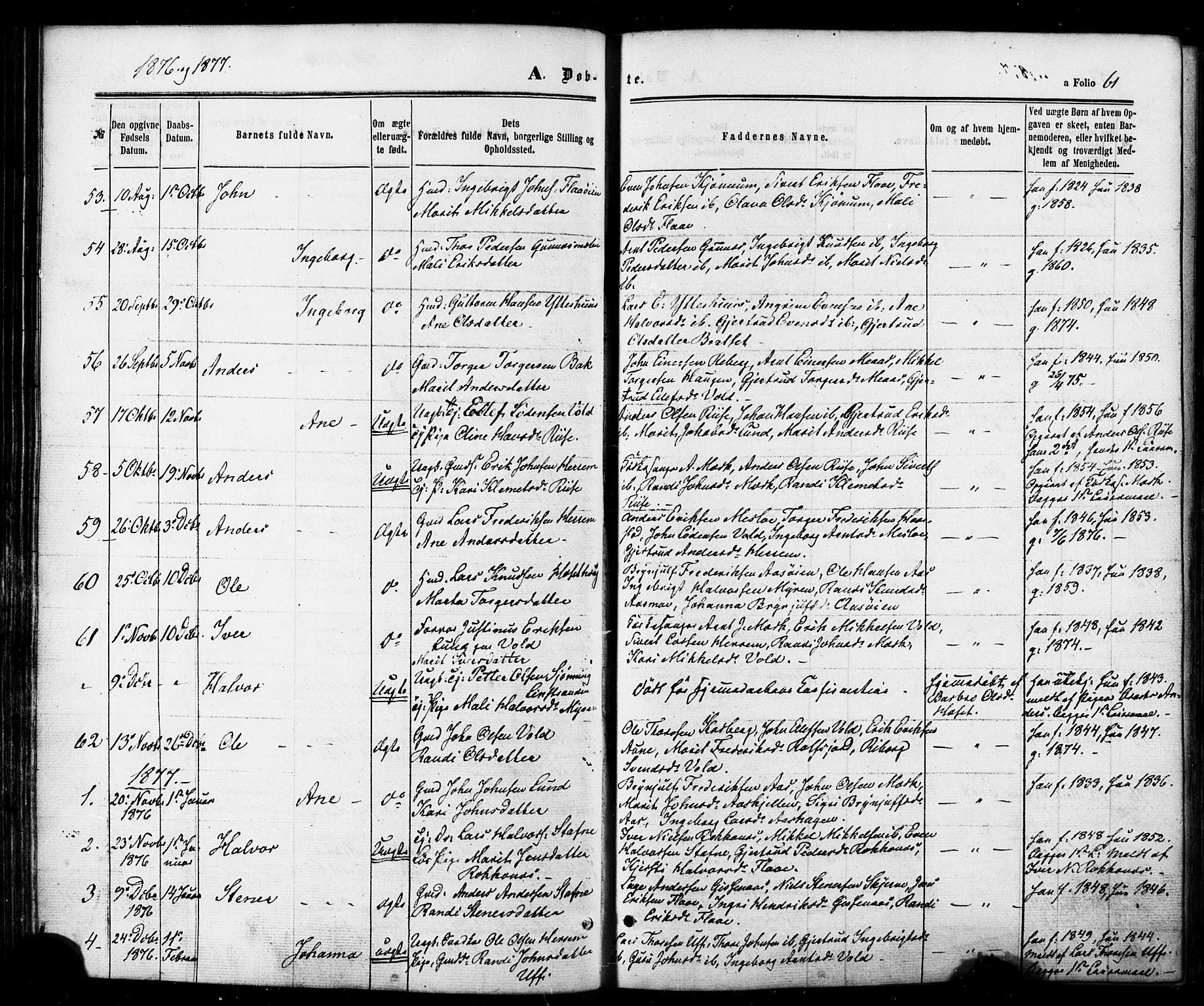 Ministerialprotokoller, klokkerbøker og fødselsregistre - Sør-Trøndelag, SAT/A-1456/674/L0870: Parish register (official) no. 674A02, 1861-1879, p. 61